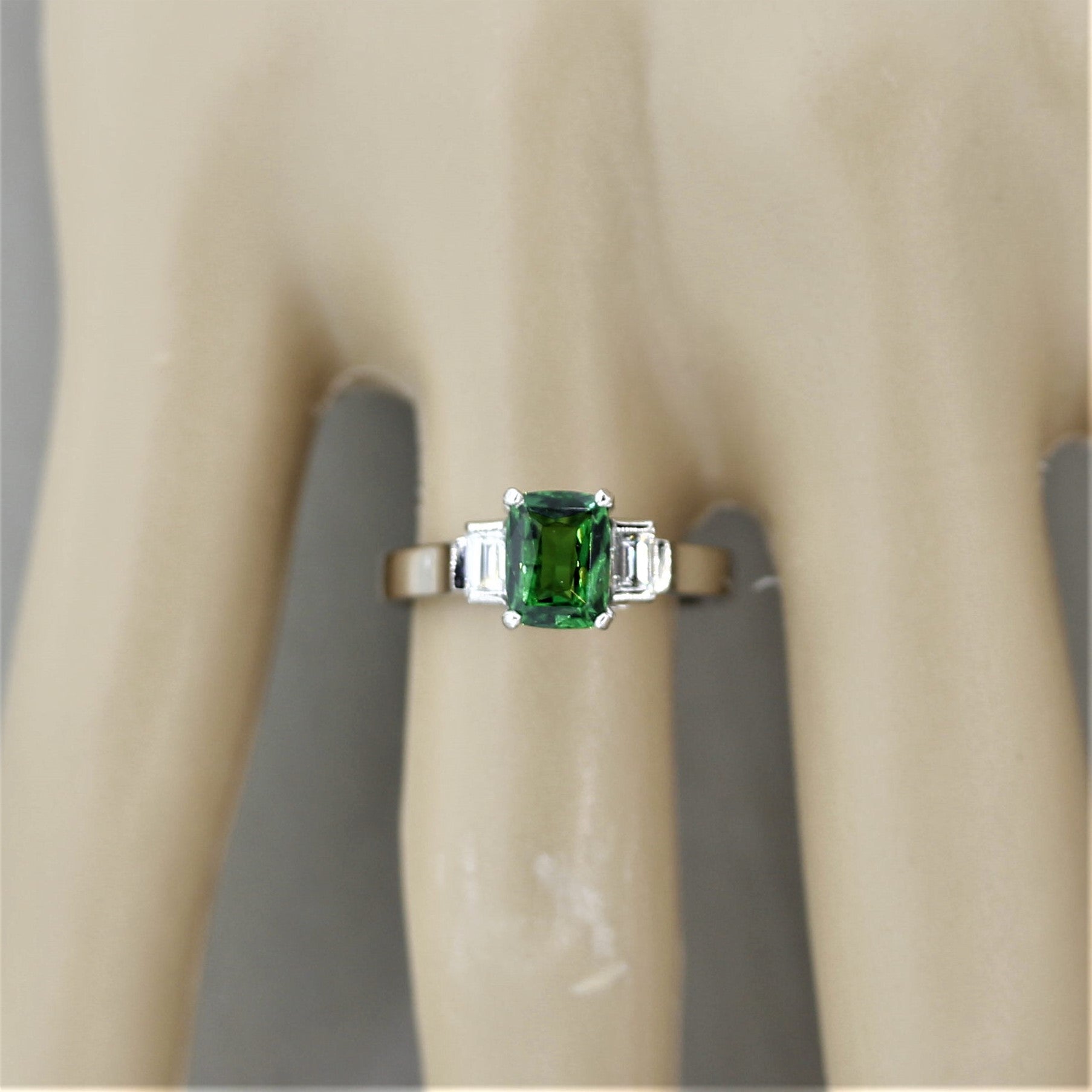 Tsavorite Diamond Platinum 3-Stone Ring