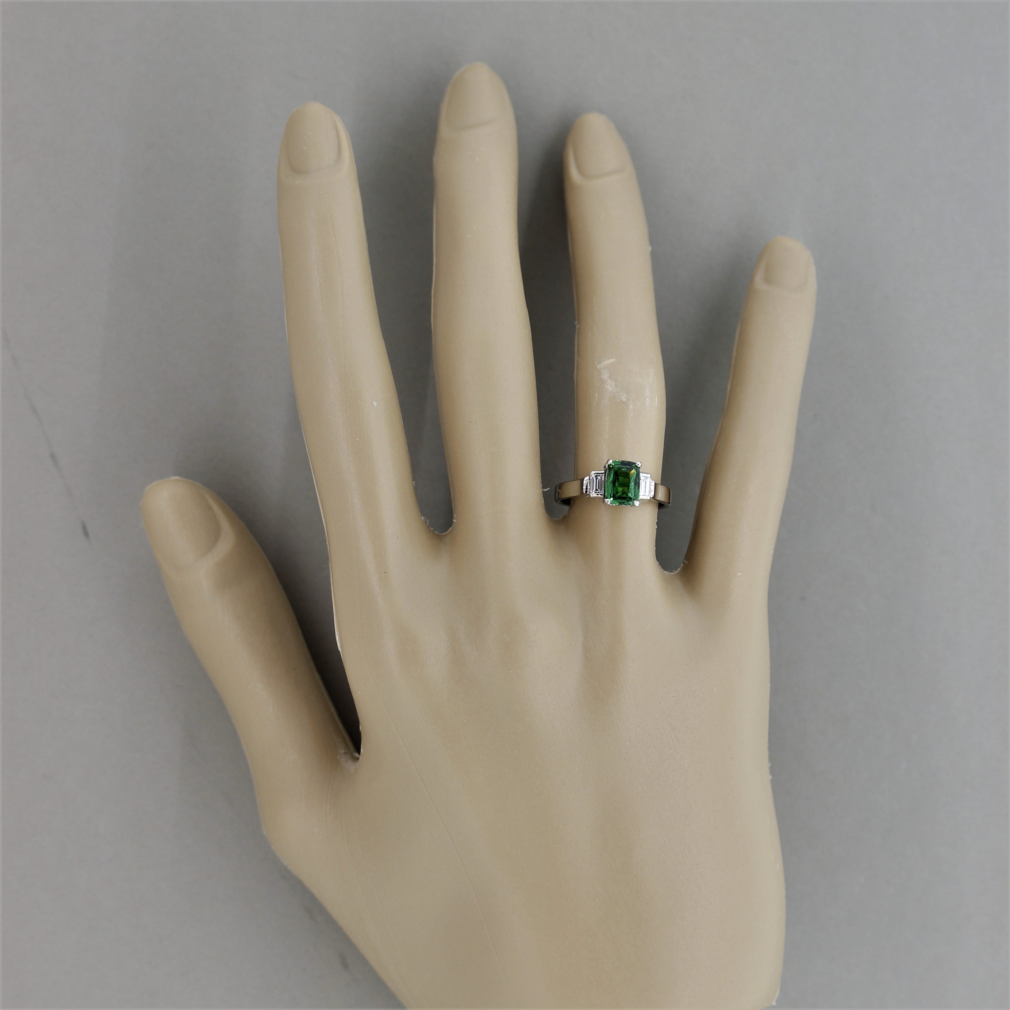 Tsavorite Diamond Platinum 3-Stone Ring