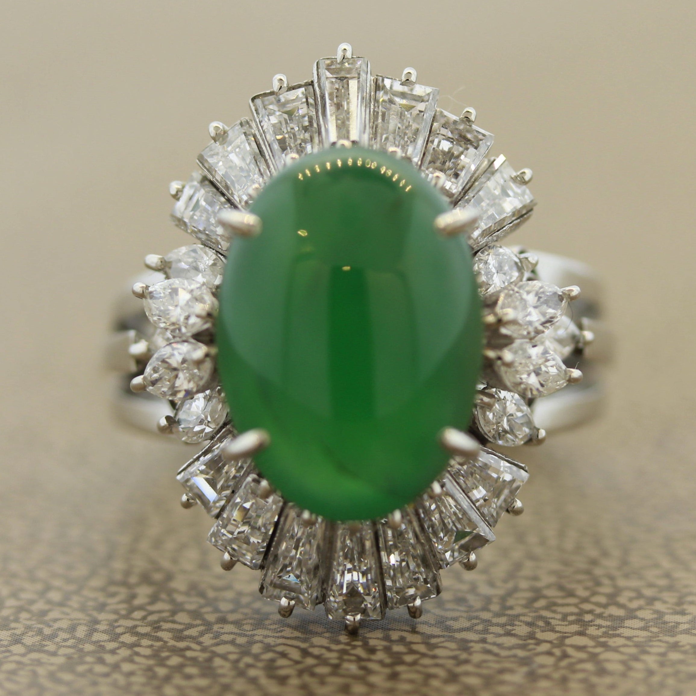 Jadeite Jade Diamond Platinum Cocktail Ring