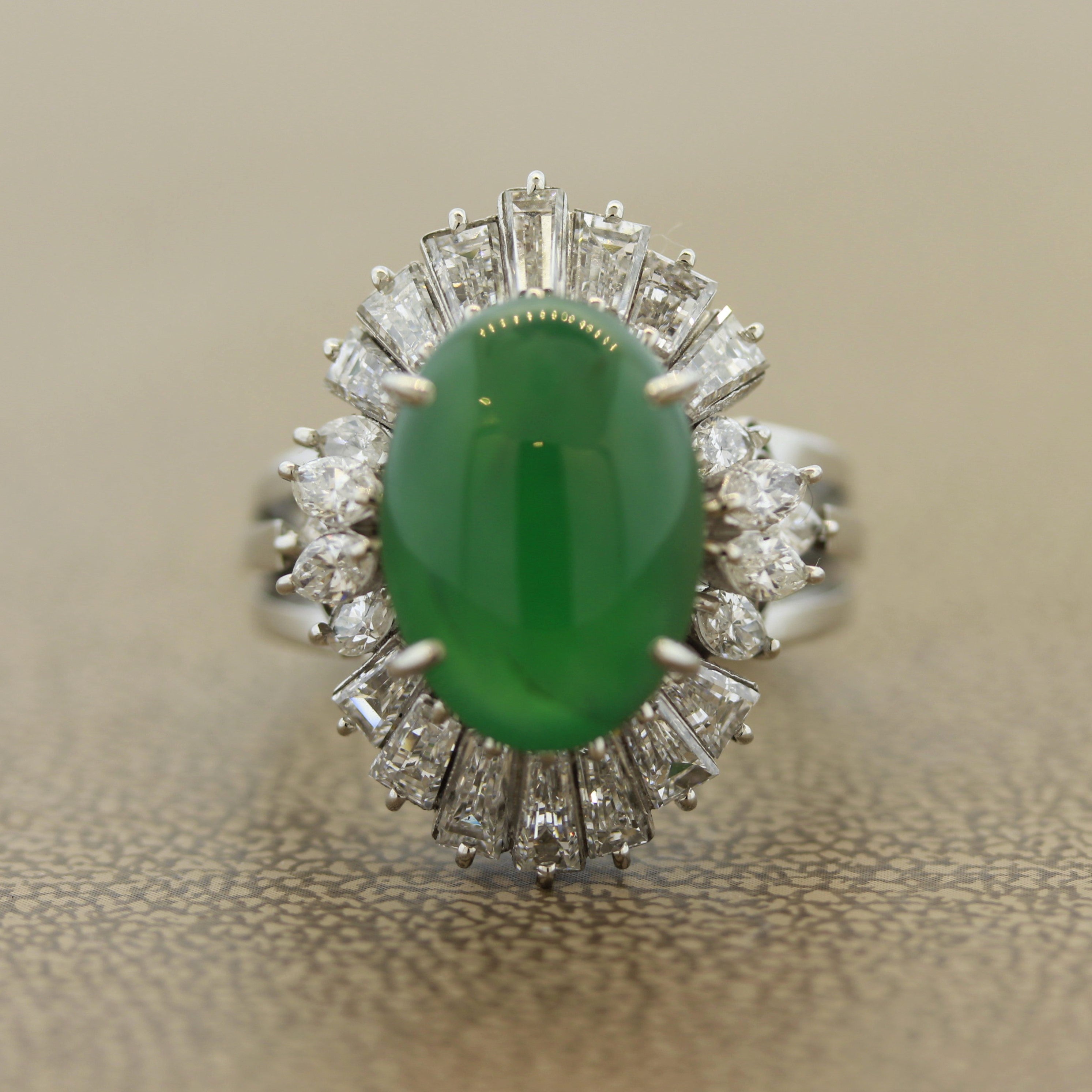 Jadeite Jade Diamond Platinum Cocktail Ring