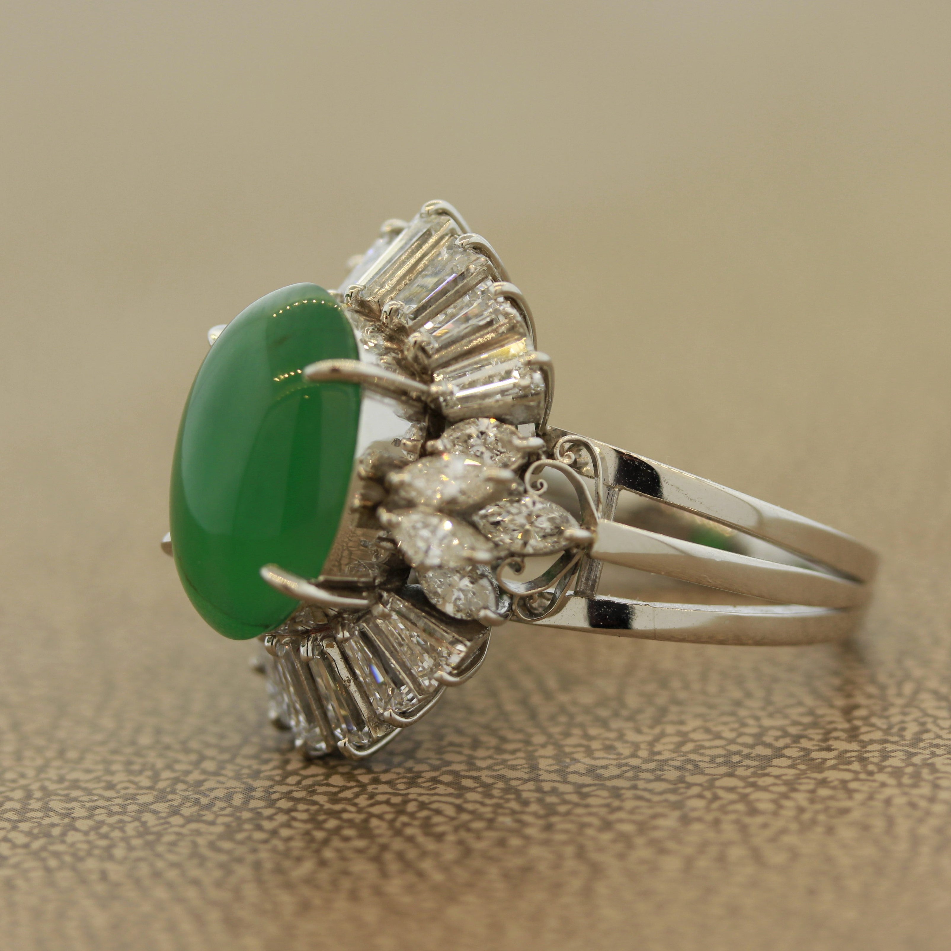 Jadeite Jade Diamond Platinum Cocktail Ring