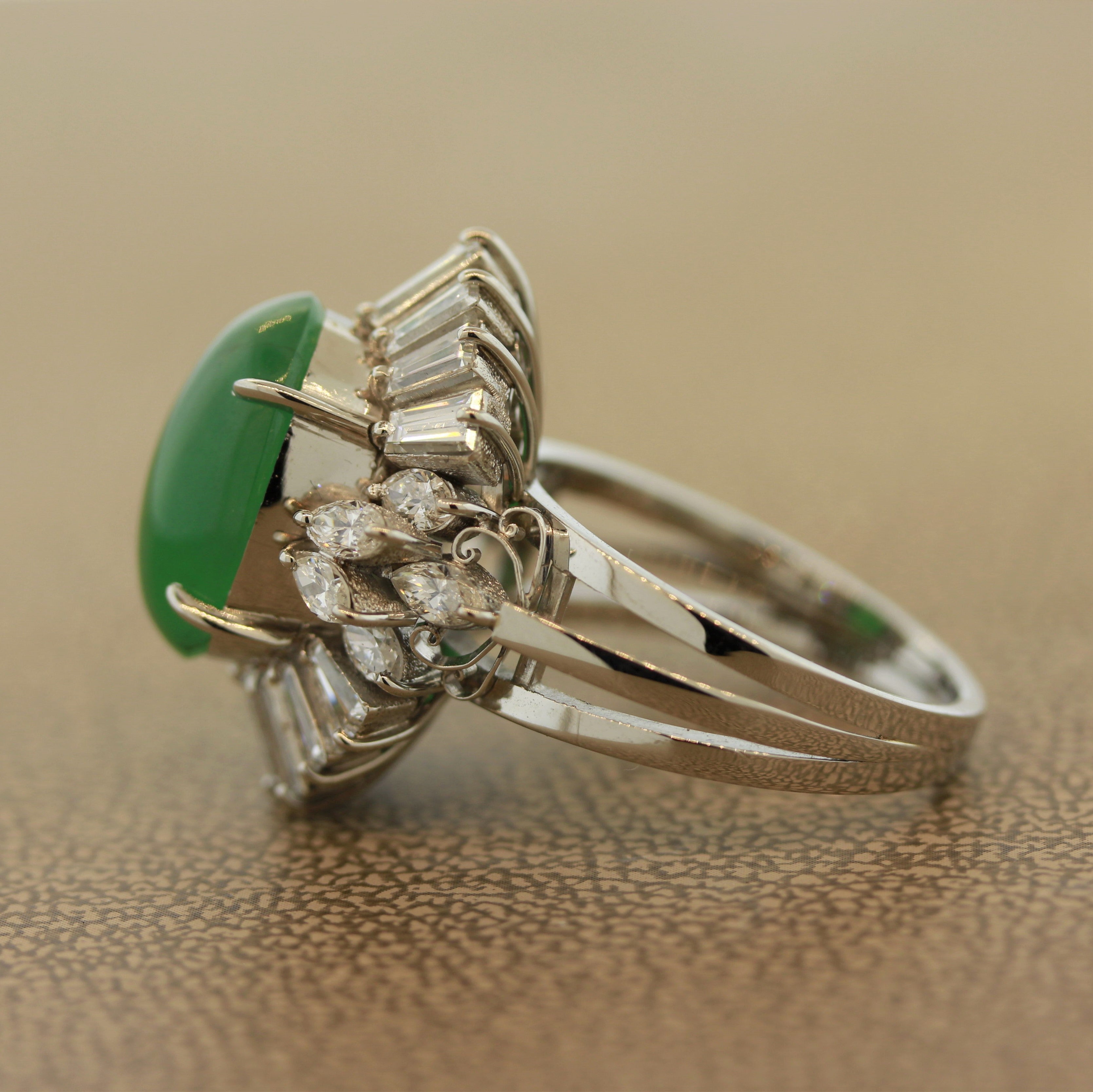 Jadeite Jade Diamond Platinum Cocktail Ring