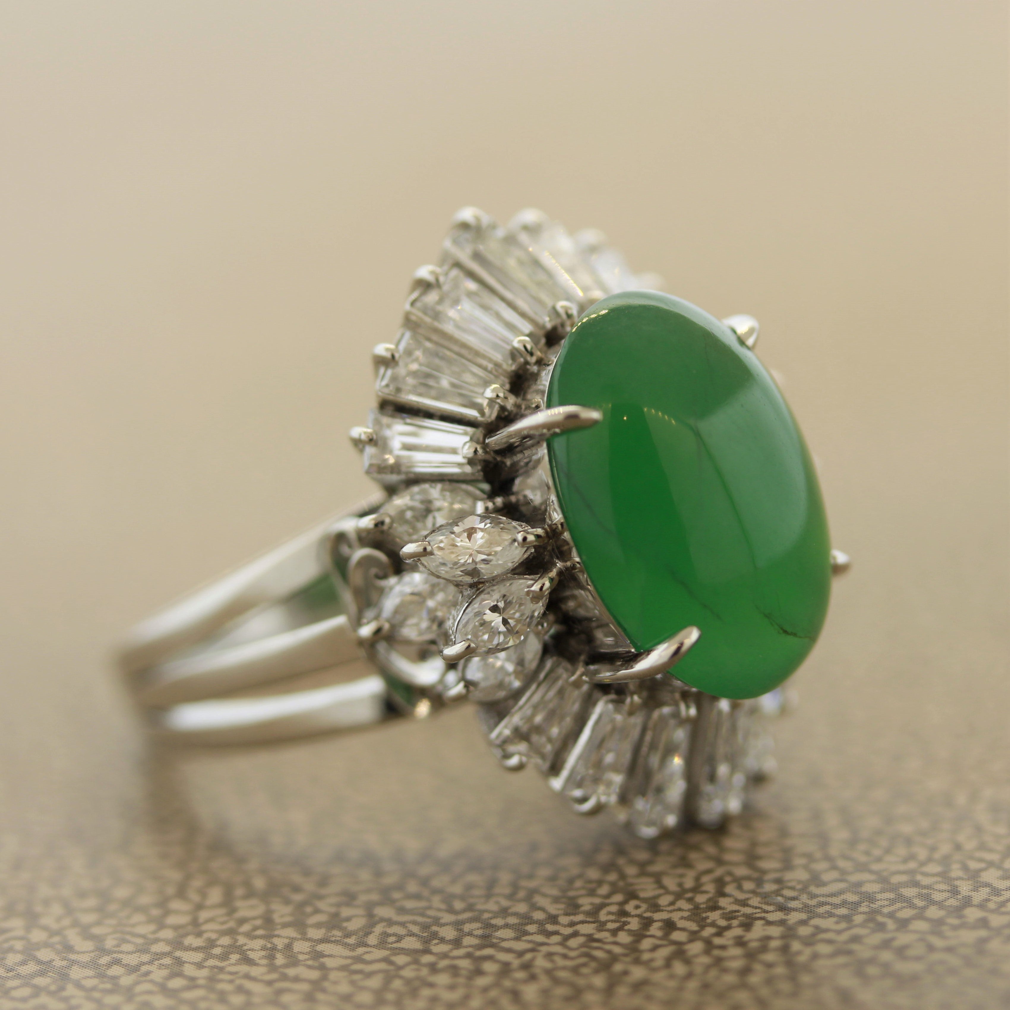 Jadeite Jade Diamond Platinum Cocktail Ring