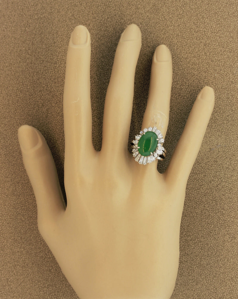 Jadeite Jade Diamond Platinum Cocktail Ring