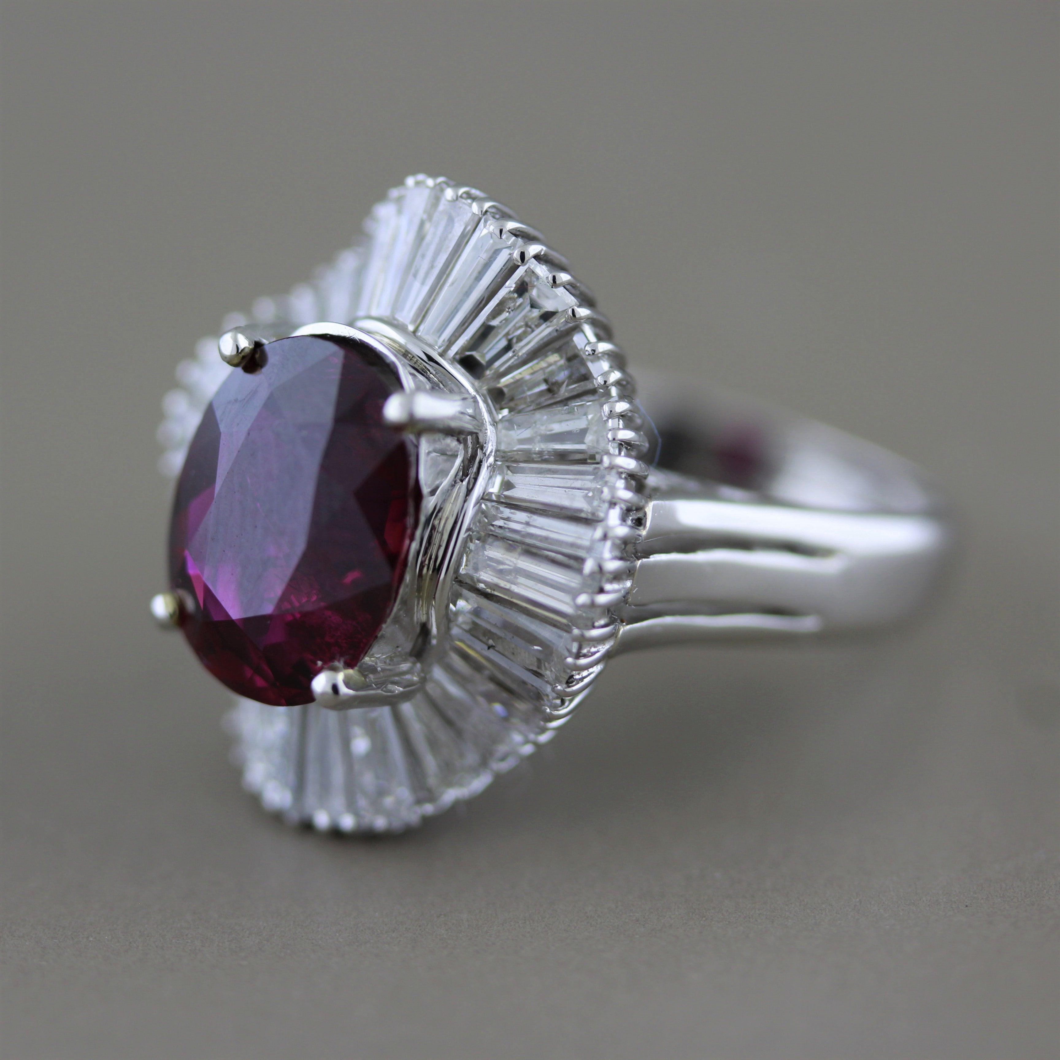 Gem Rubellite Tourmaline Diamond Platinum Ballerina Ring