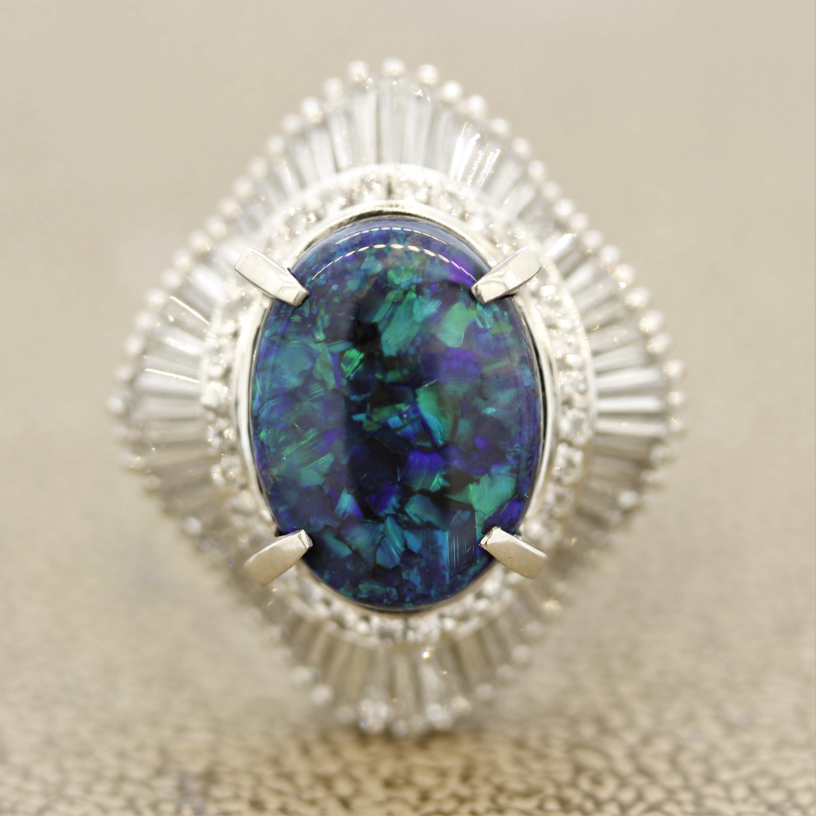 Australian Black Opal Diamond Platinum Cocktail Ring