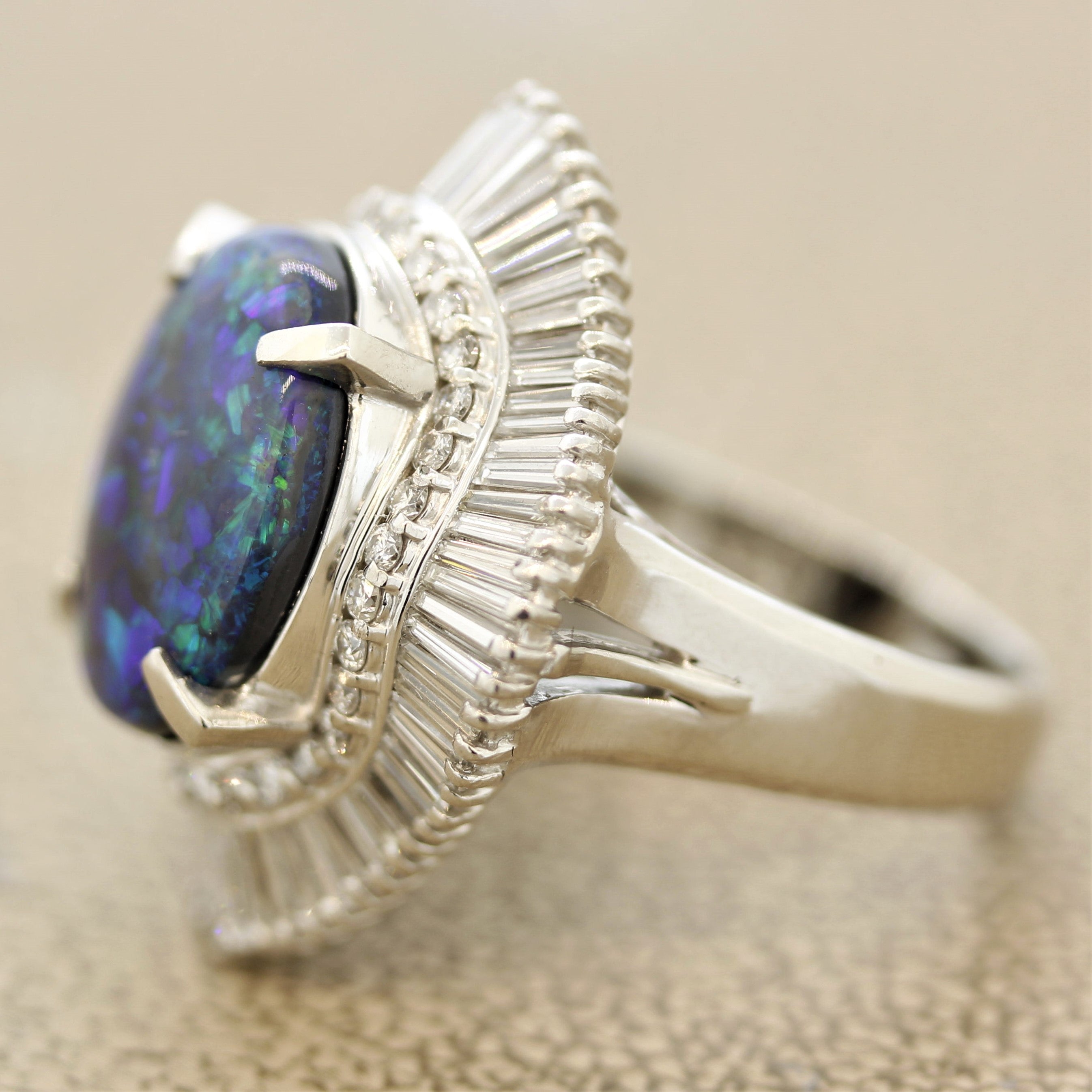 Australian Black Opal Diamond Platinum Cocktail Ring