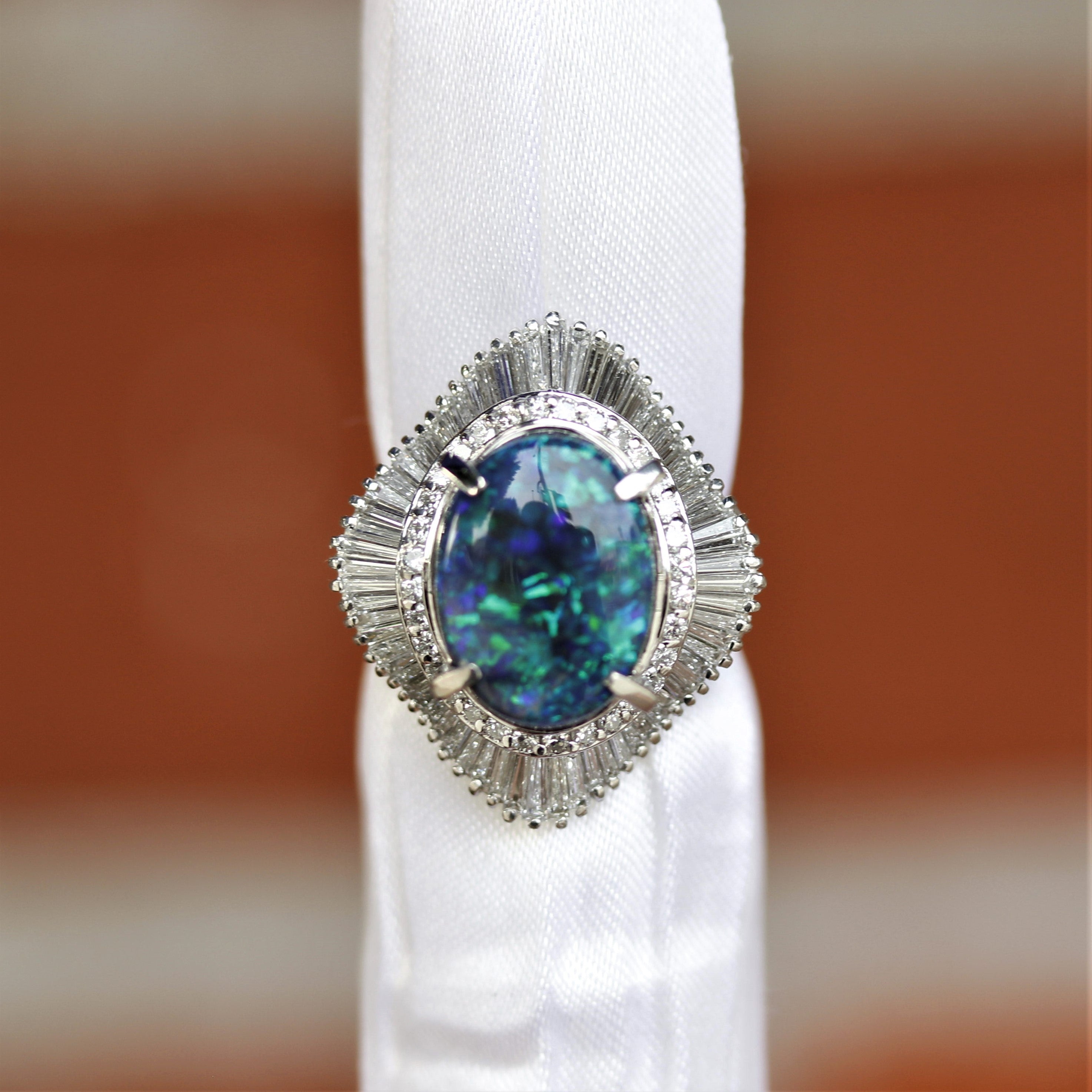 Australian Black Opal Diamond Platinum Cocktail Ring