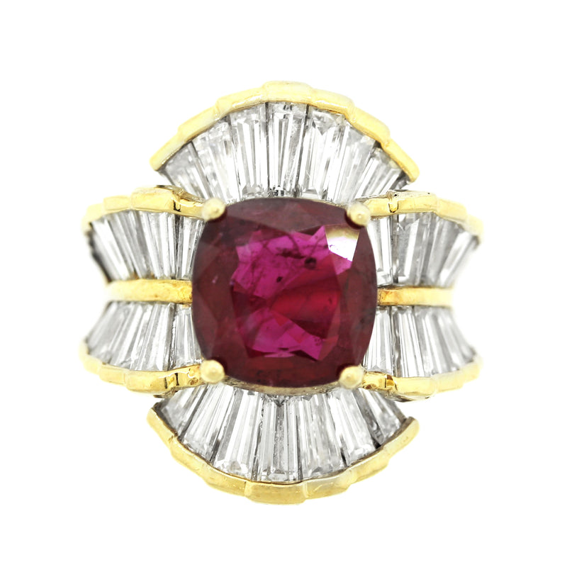 Fine Ruby Diamond Cluster Gold Cocktail Ring