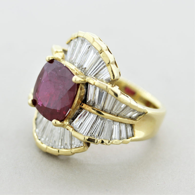 Fine Ruby Diamond Cluster Gold Cocktail Ring
