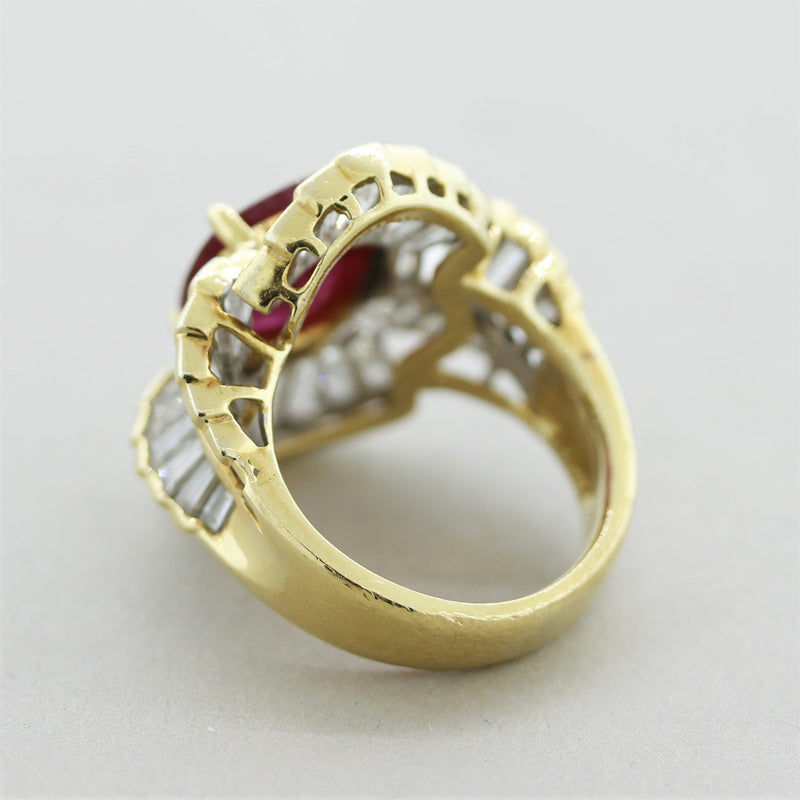 Fine Ruby Diamond Cluster Gold Cocktail Ring