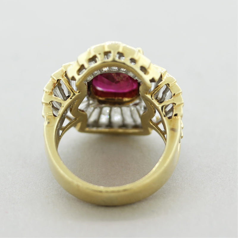 Fine Ruby Diamond Cluster Gold Cocktail Ring