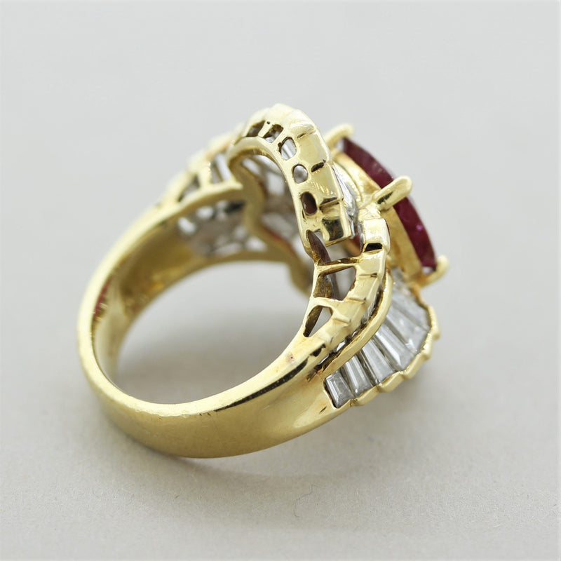 Fine Ruby Diamond Cluster Gold Cocktail Ring