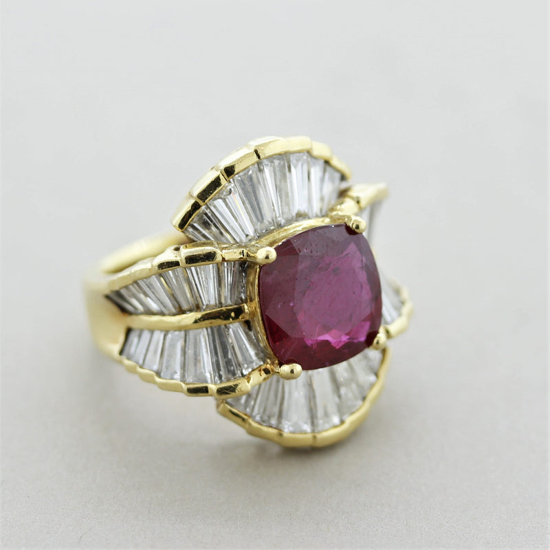 Fine Ruby Diamond Cluster Gold Cocktail Ring