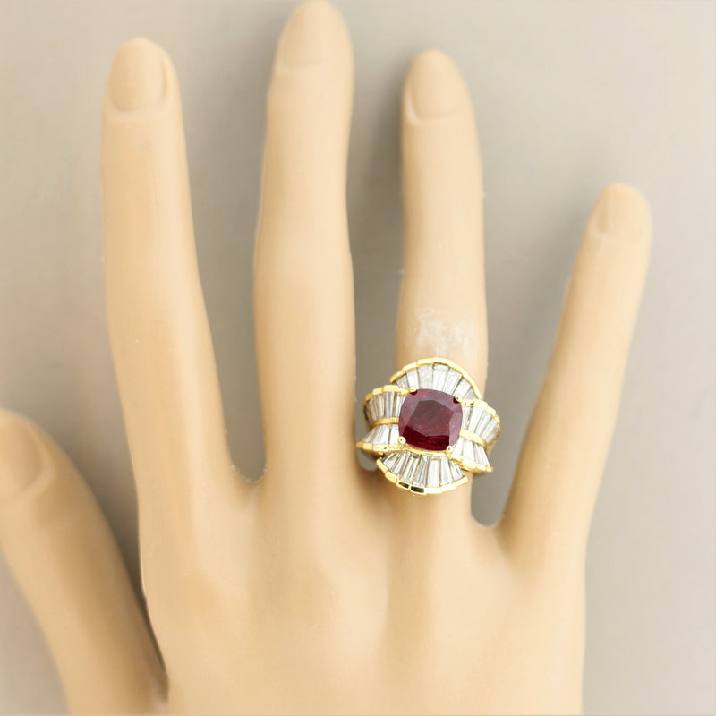 Fine Ruby Diamond Cluster Gold Cocktail Ring
