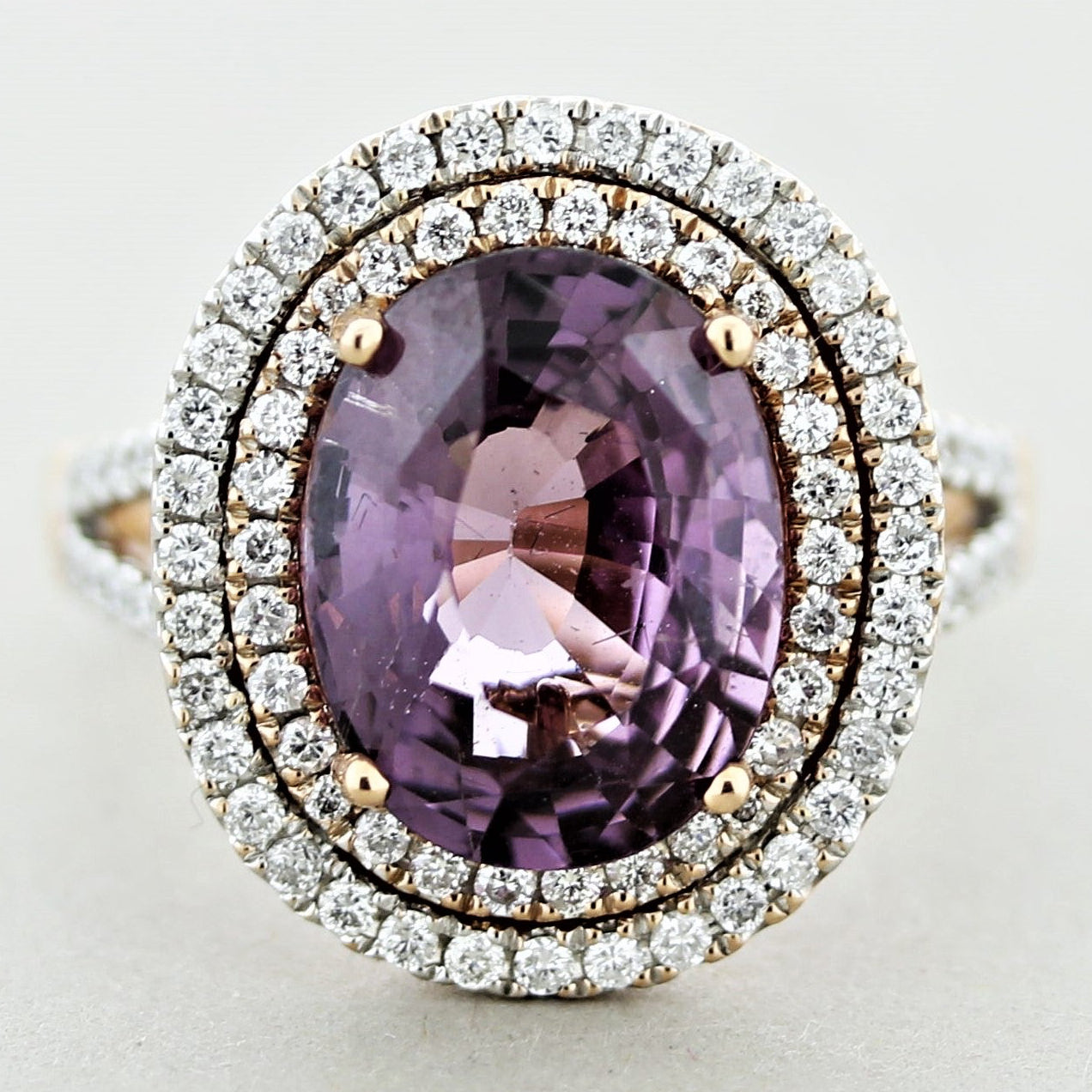 Spinel Diamond Double-Halo Gold Ring
