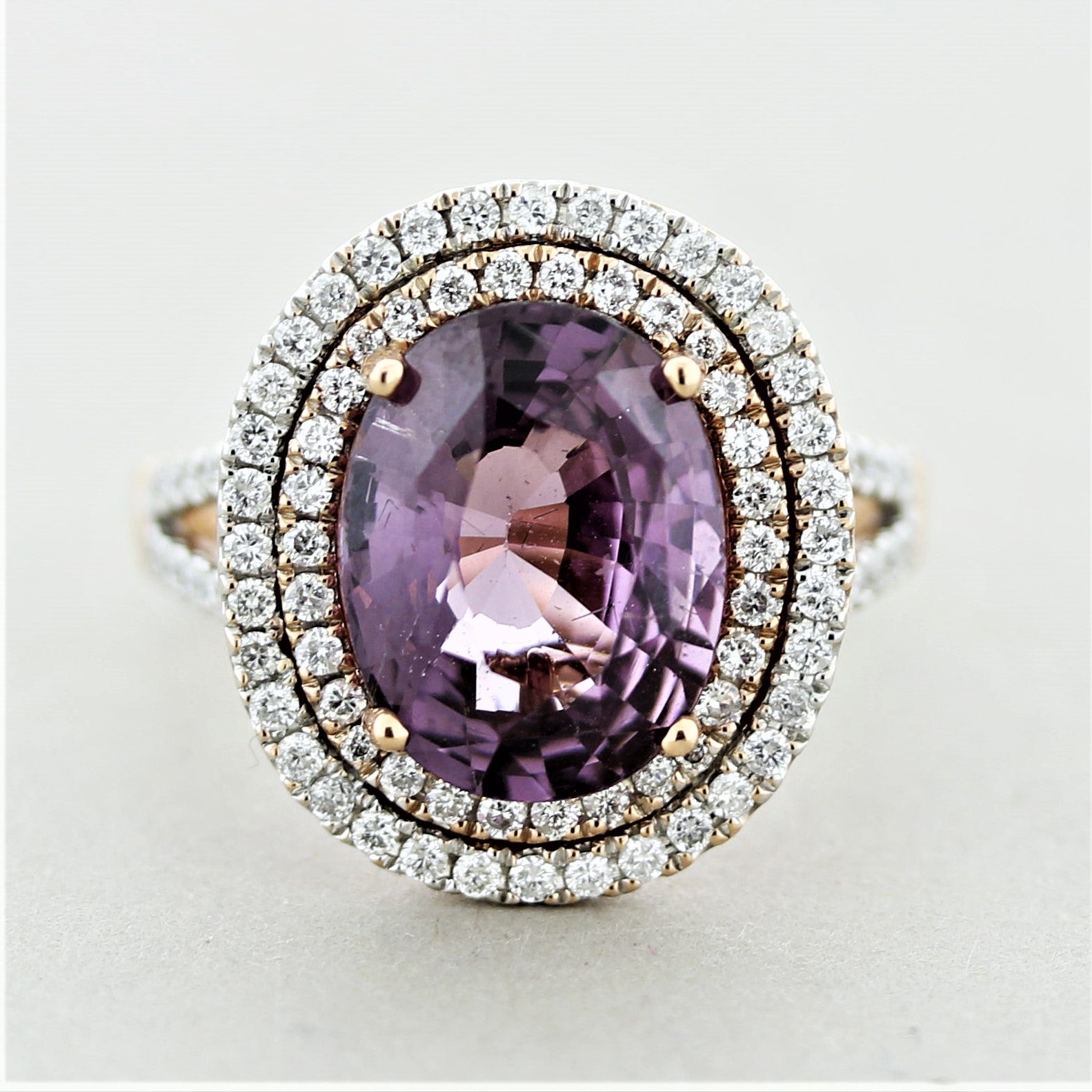 Spinel Diamond Double-Halo Gold Ring