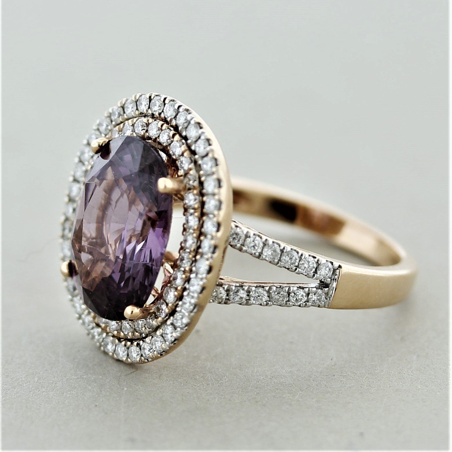 Spinel Diamond Double-Halo Gold Ring