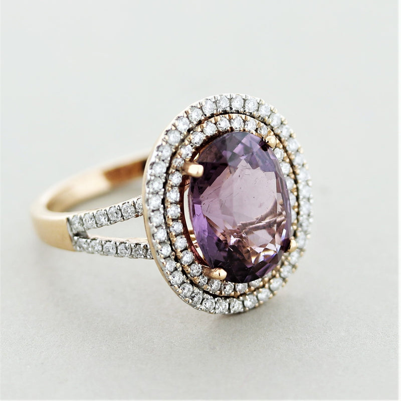 Spinel Diamond Double-Halo Gold Ring