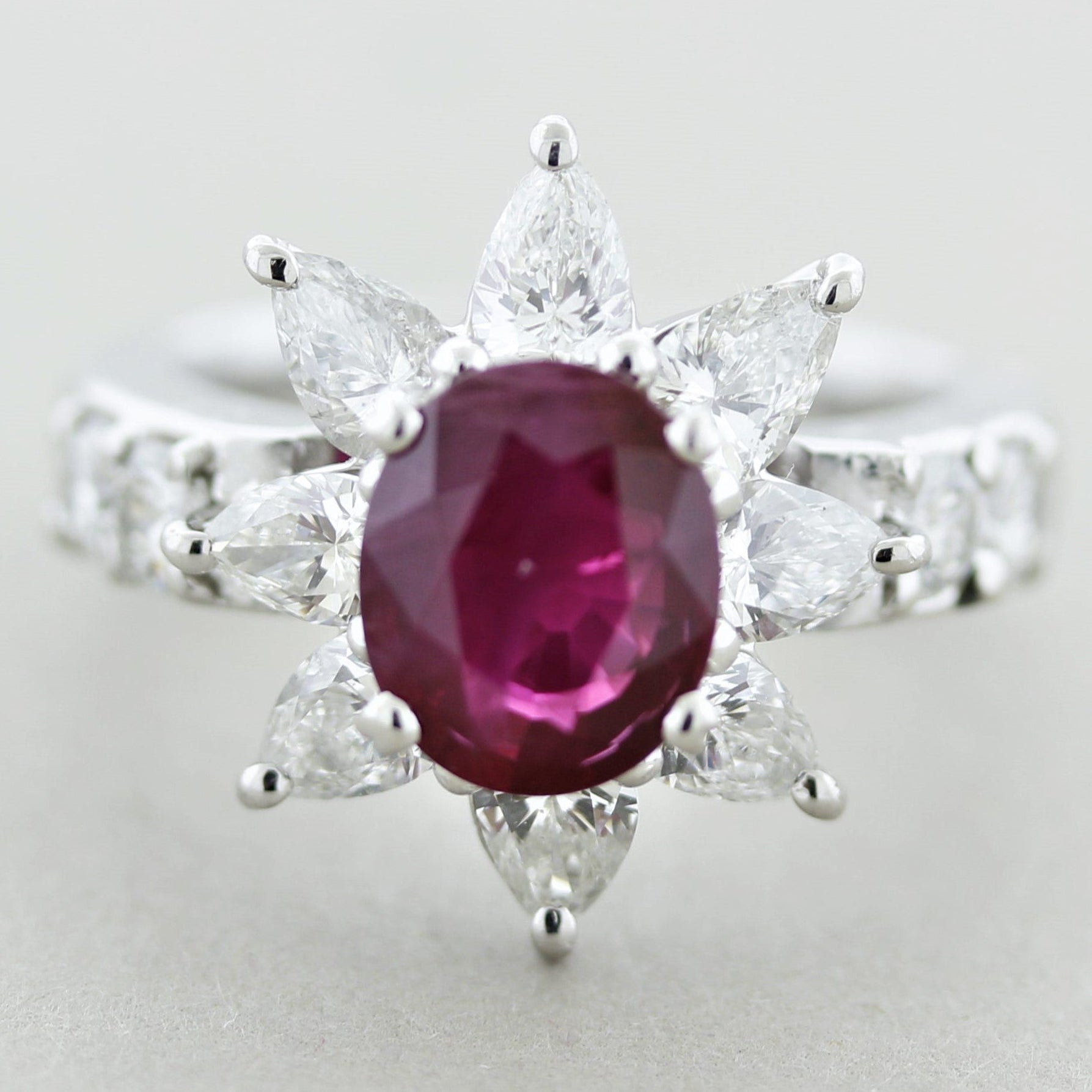 Ruby Diamond Platinum Flower Ring, GIA Certified
