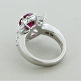 Ruby Diamond Platinum Flower Ring, GIA Certified