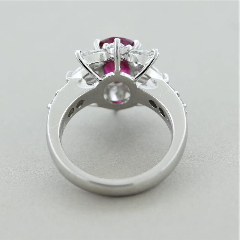 Ruby Diamond Platinum Flower Ring, GIA Certified