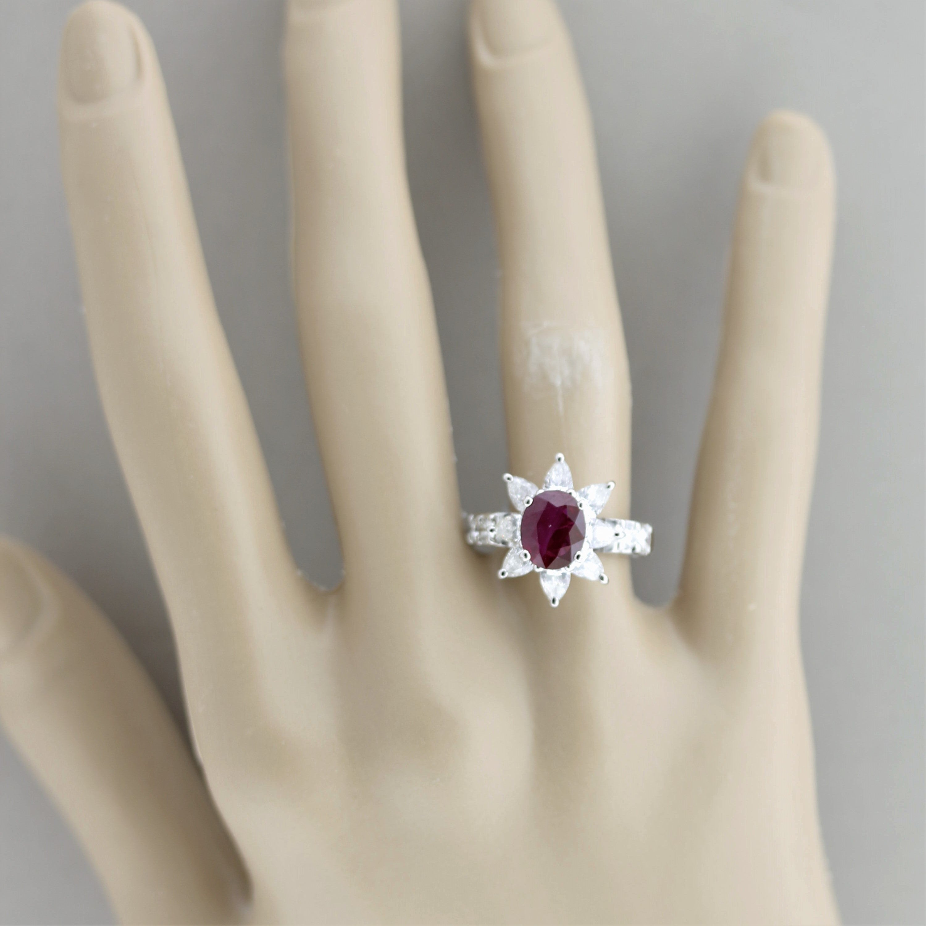 Ruby Diamond Platinum Flower Ring, GIA Certified