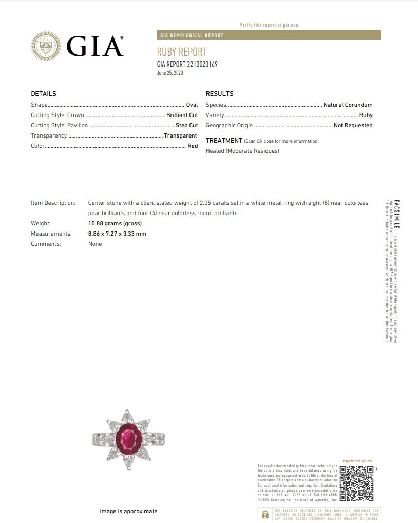 Ruby Diamond Platinum Flower Ring, GIA Certified