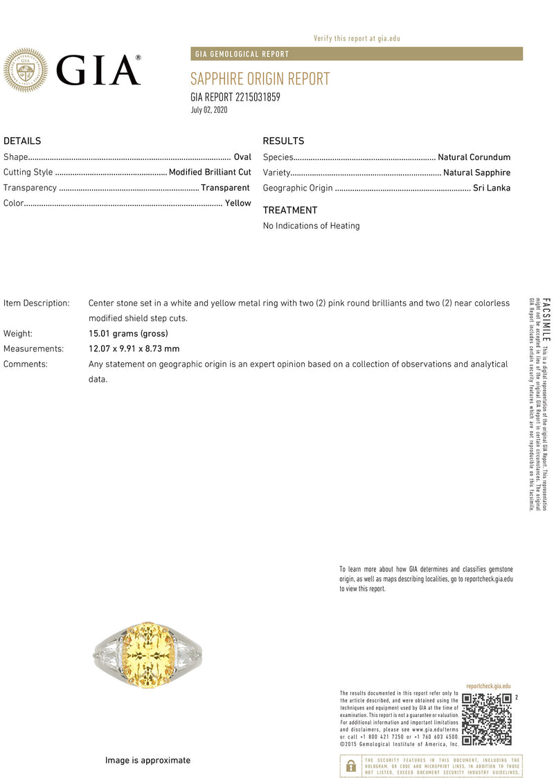 Extra Fine Yellow Sapphire Diamond Platinum Ring, GIA Certified