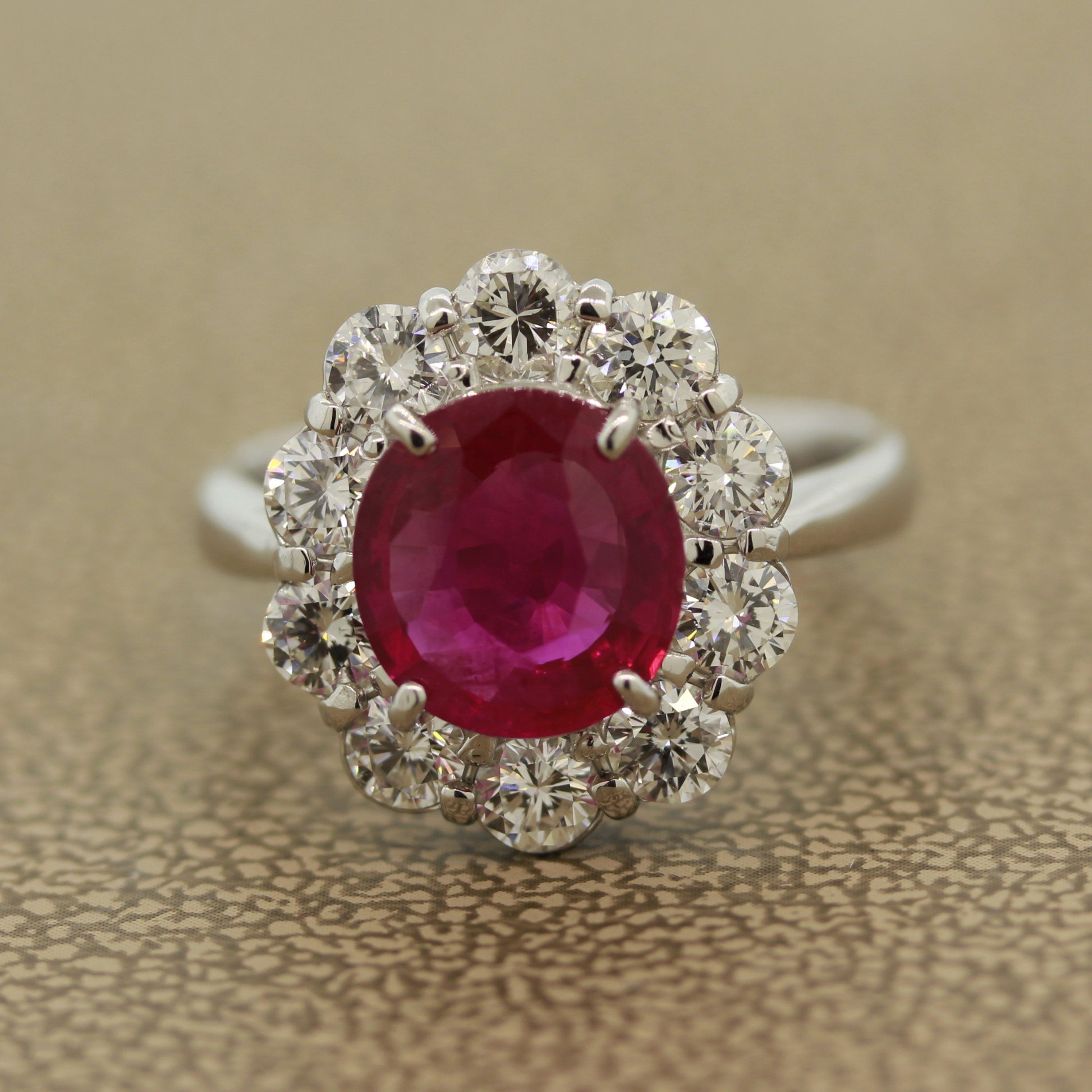 Fine Burmese Ruby Diamond Platinum Ring, GRS Certified