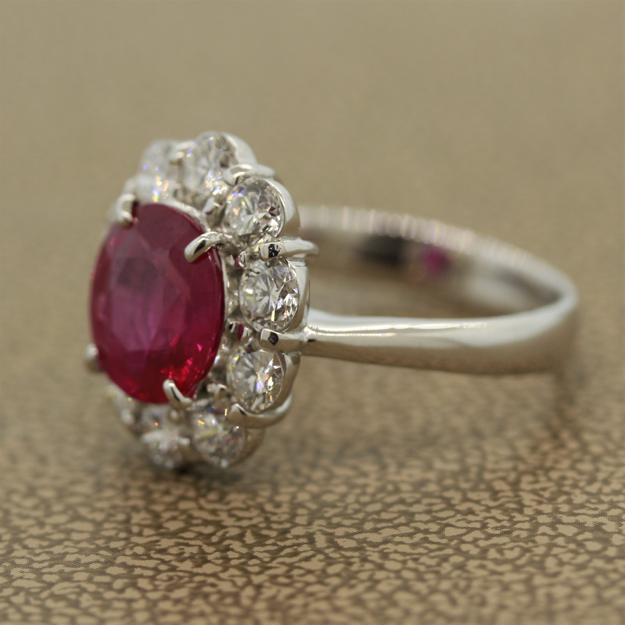 Fine Burmese Ruby Diamond Platinum Ring, GRS Certified