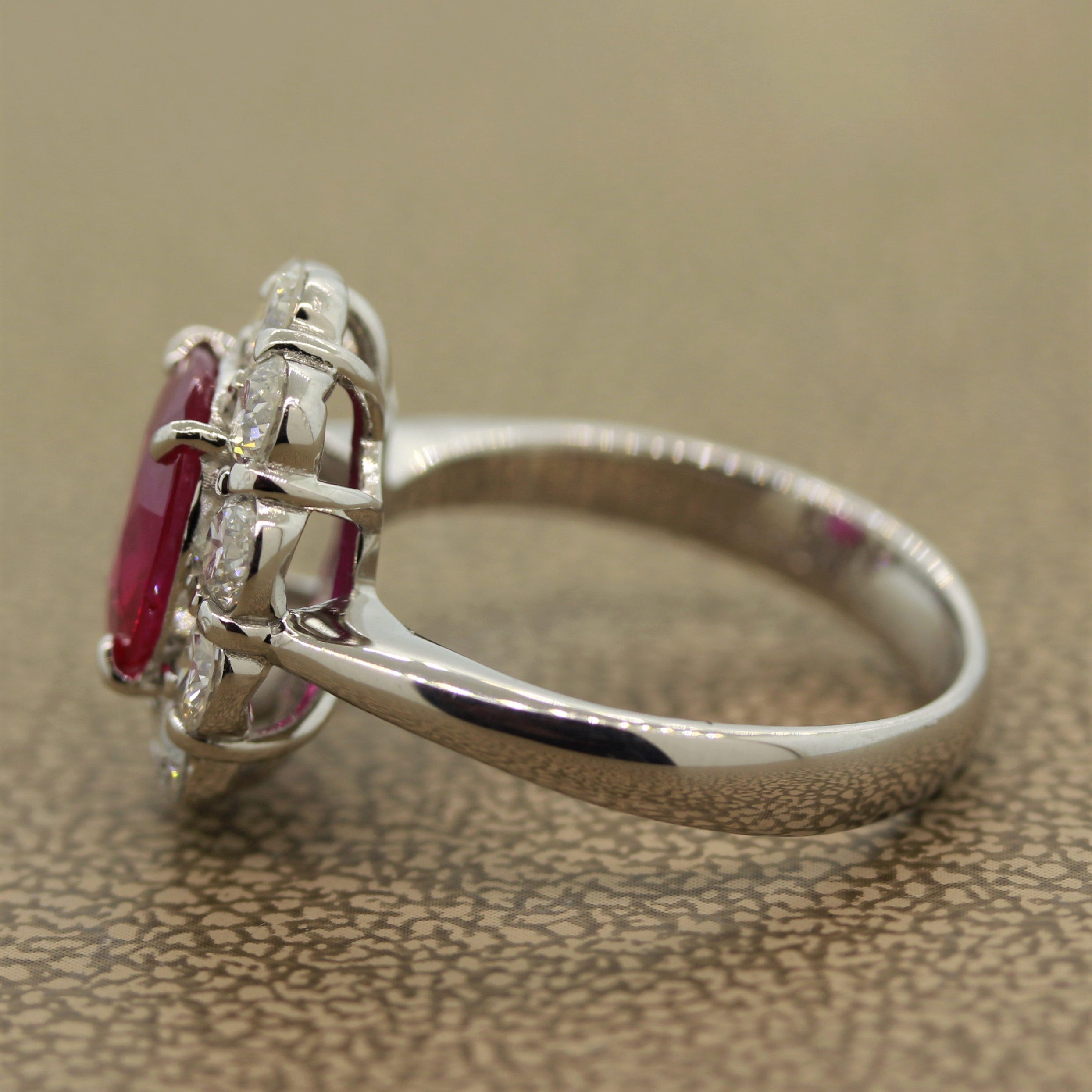 Fine Burmese Ruby Diamond Platinum Ring, GRS Certified