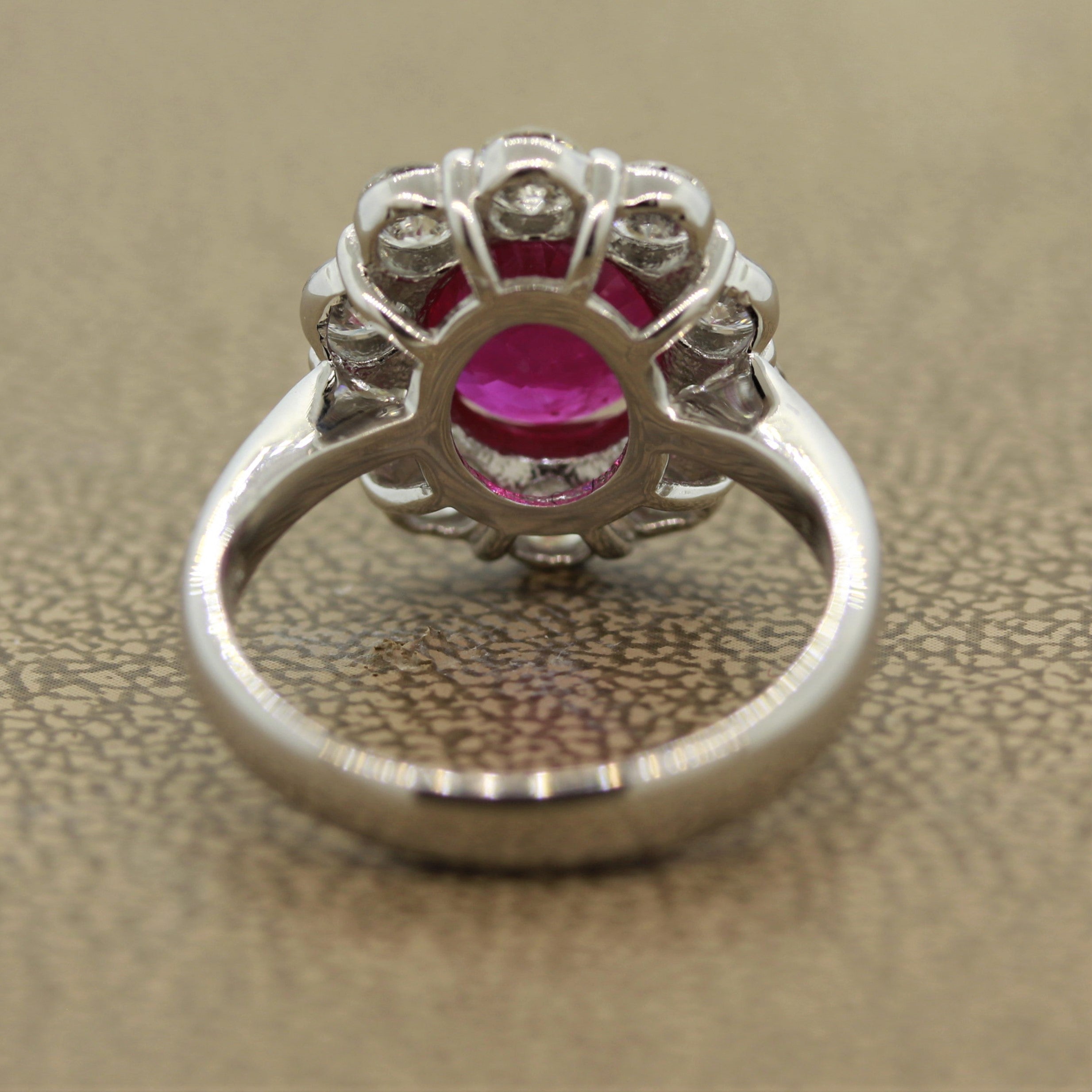 Fine Burmese Ruby Diamond Platinum Ring, GRS Certified