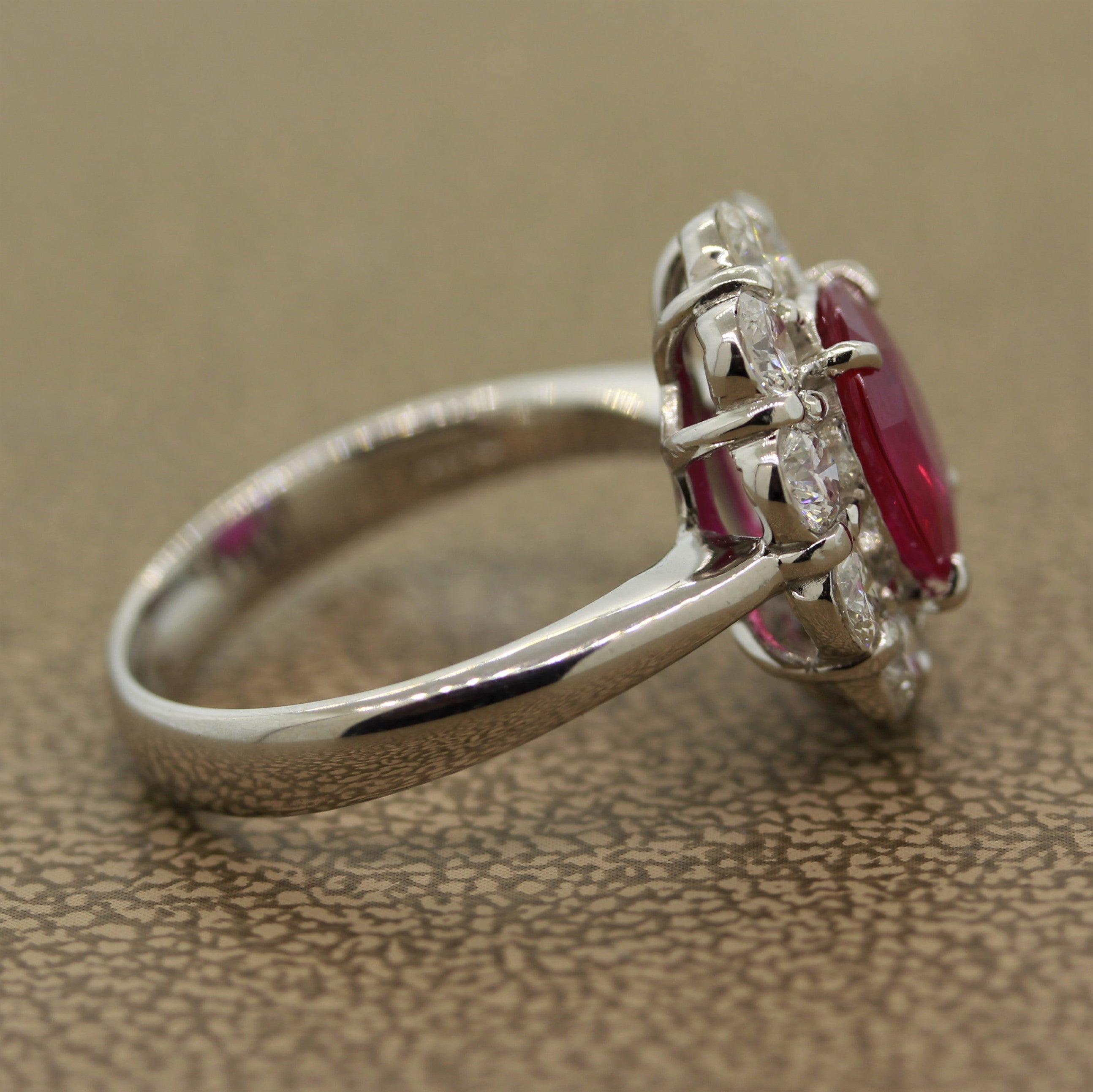 Fine Burmese Ruby Diamond Platinum Ring, GRS Certified