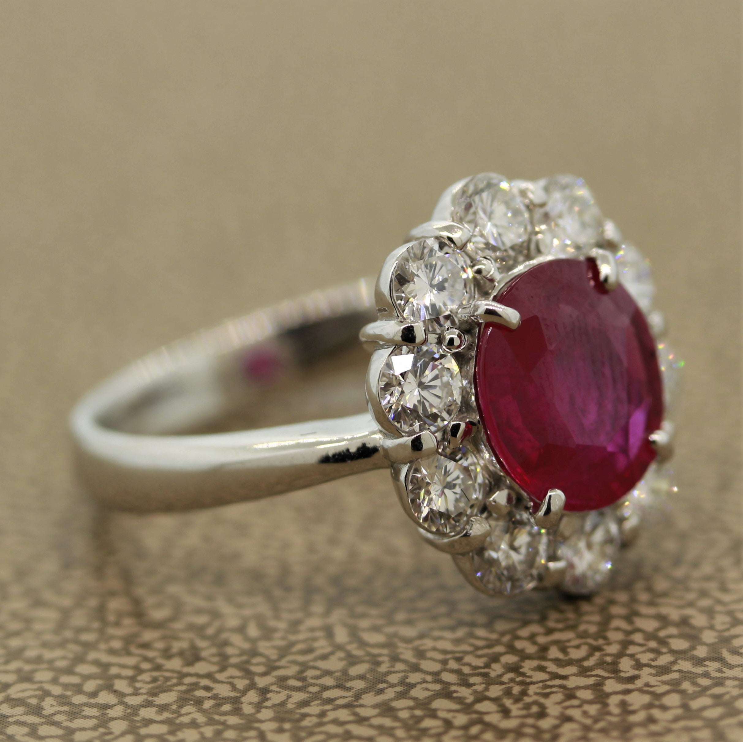 Fine Burmese Ruby Diamond Platinum Ring, GRS Certified