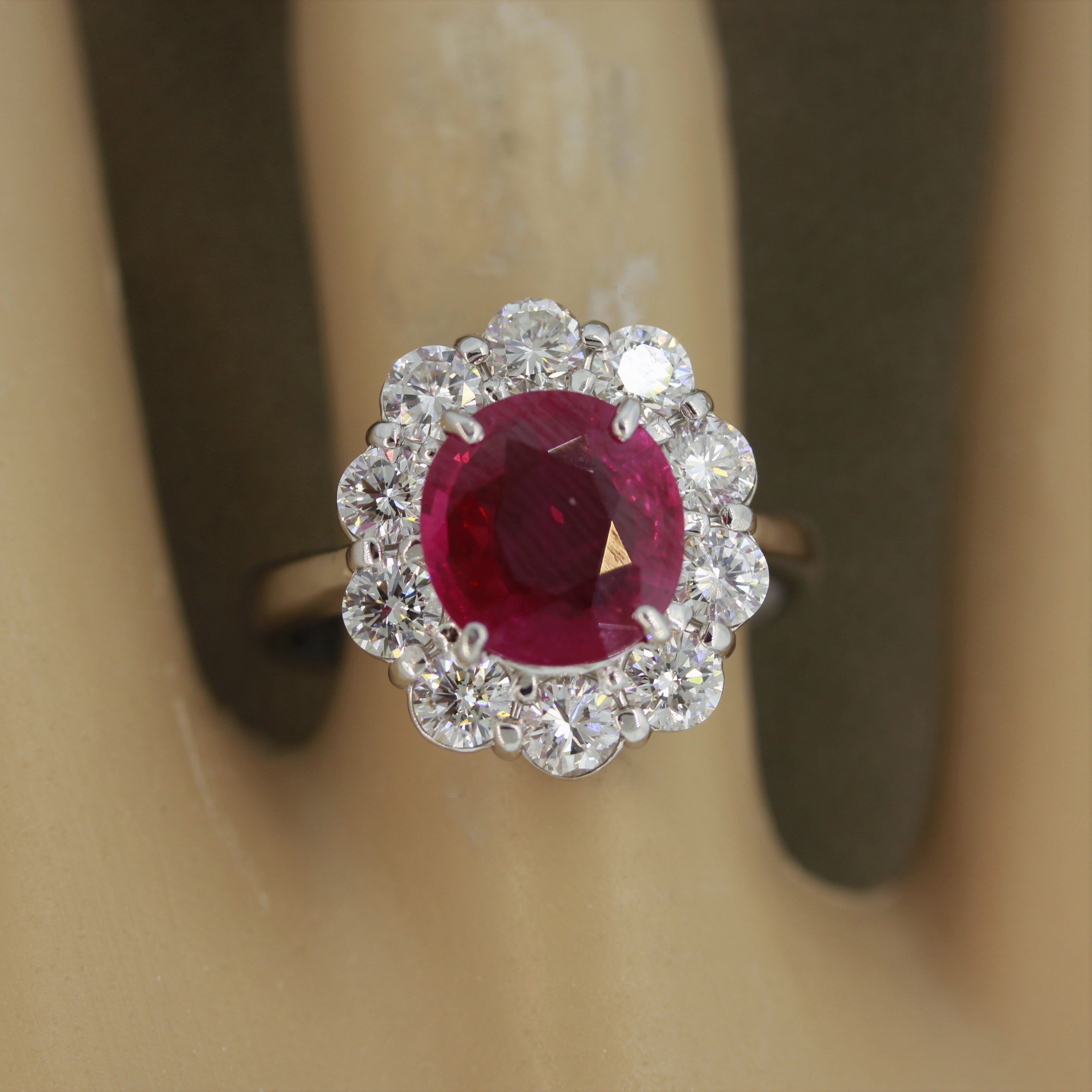 Fine Burmese Ruby Diamond Platinum Ring, GRS Certified