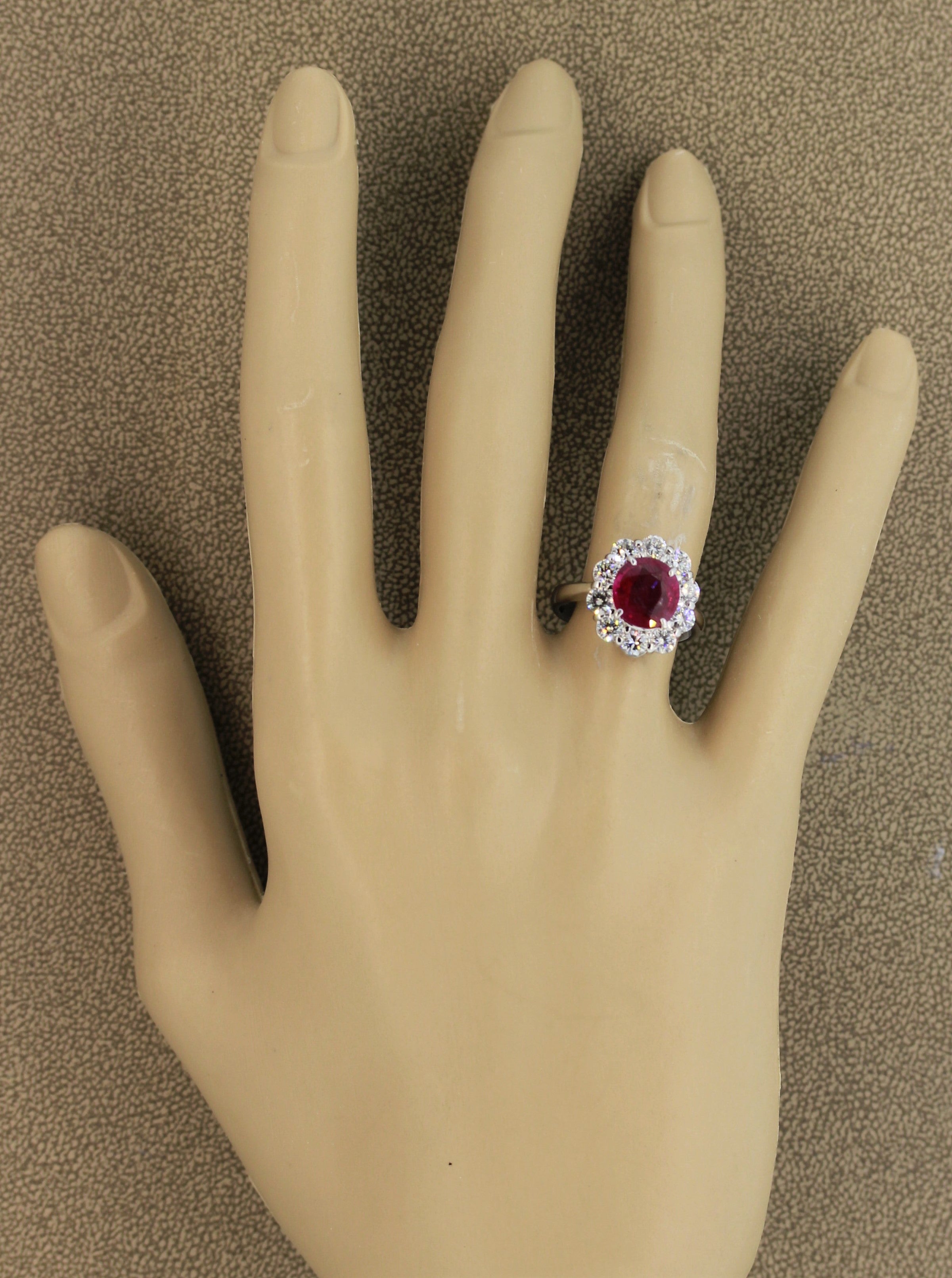 Fine Burmese Ruby Diamond Platinum Ring, GRS Certified