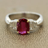 Burmese Ruby Diamond Platinum Ring, GIA Certified Unheated