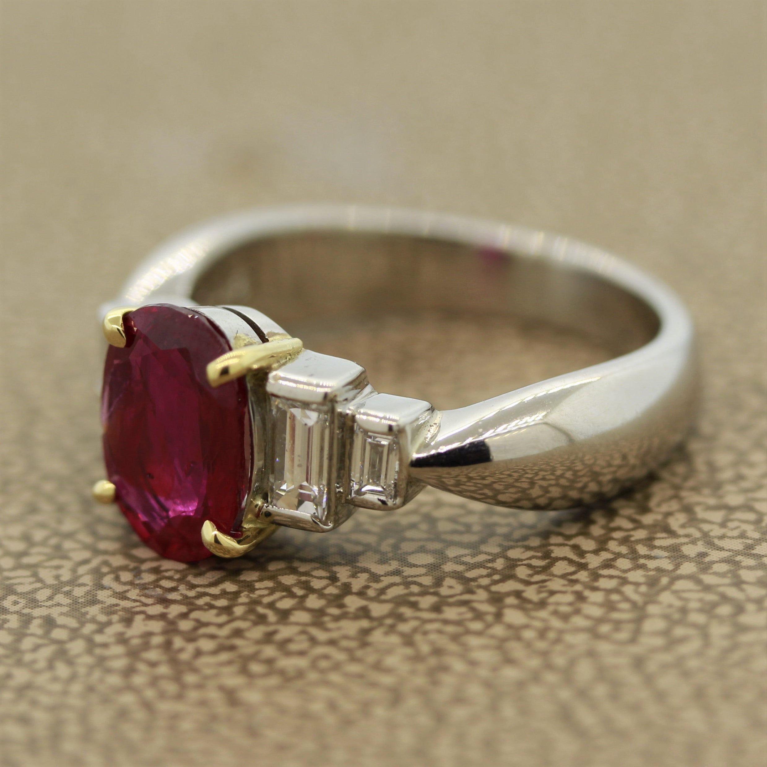 Burmese Ruby Diamond Platinum Ring, GIA Certified Unheated