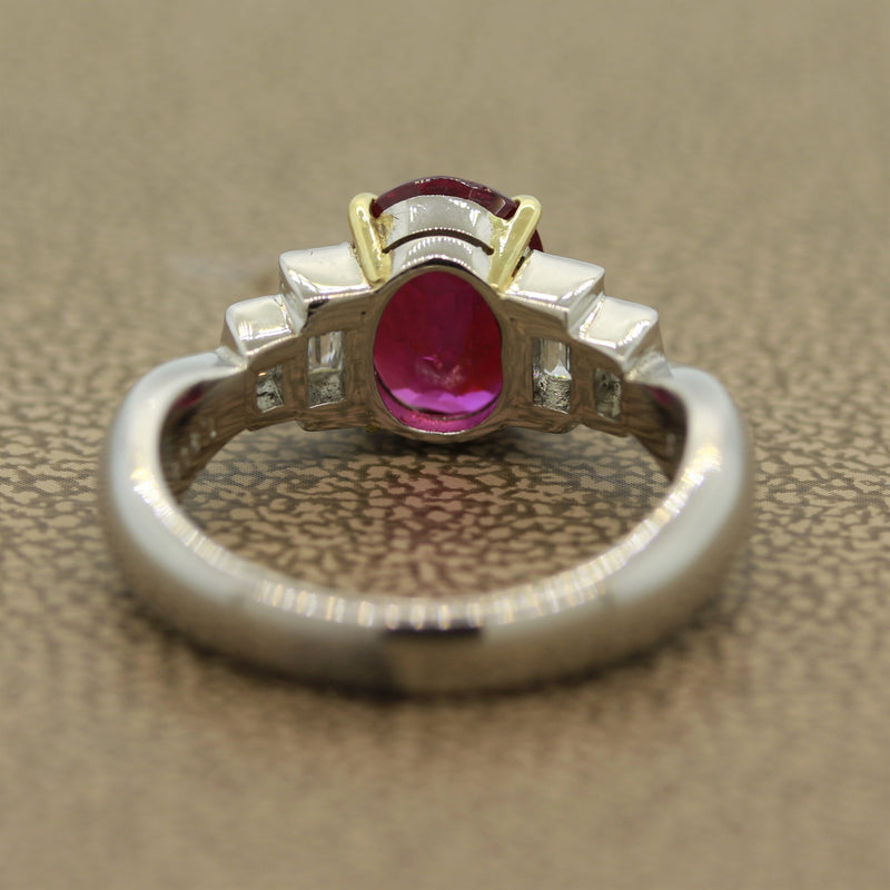 Burmese Ruby Diamond Platinum Ring, GIA Certified Unheated