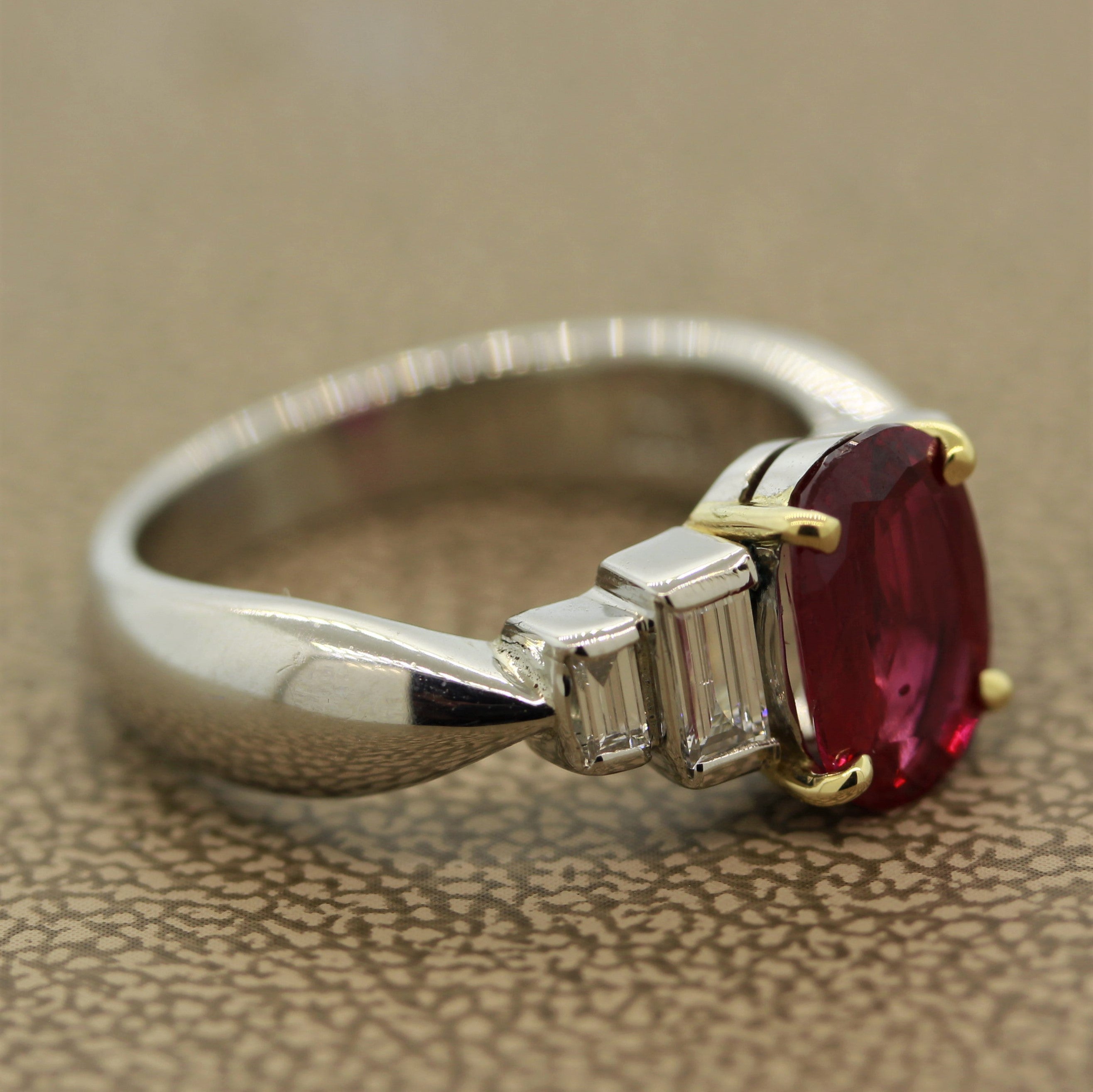 Burmese Ruby Diamond Platinum Ring, GIA Certified Unheated