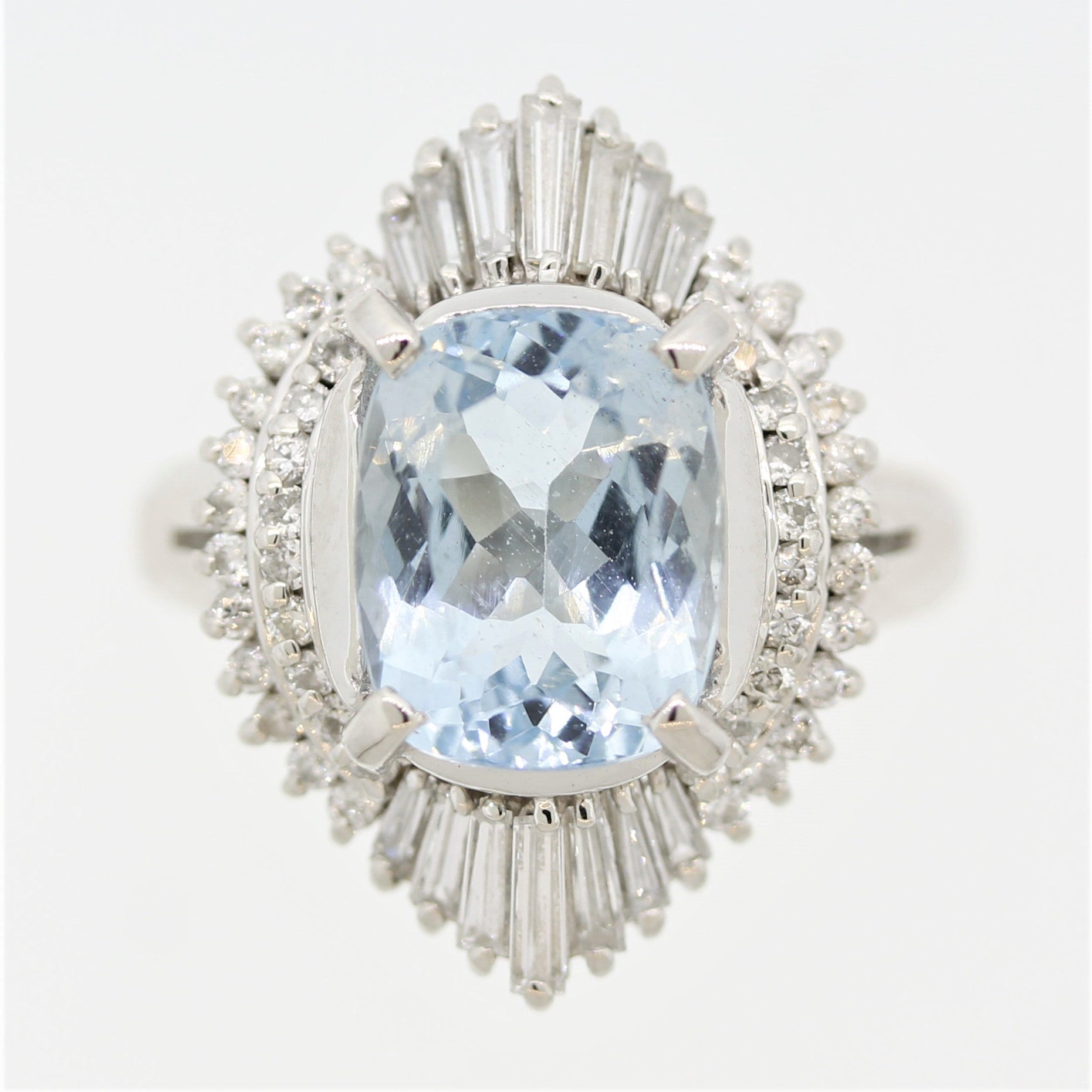 Aquamarine Diamond Platinum Ring