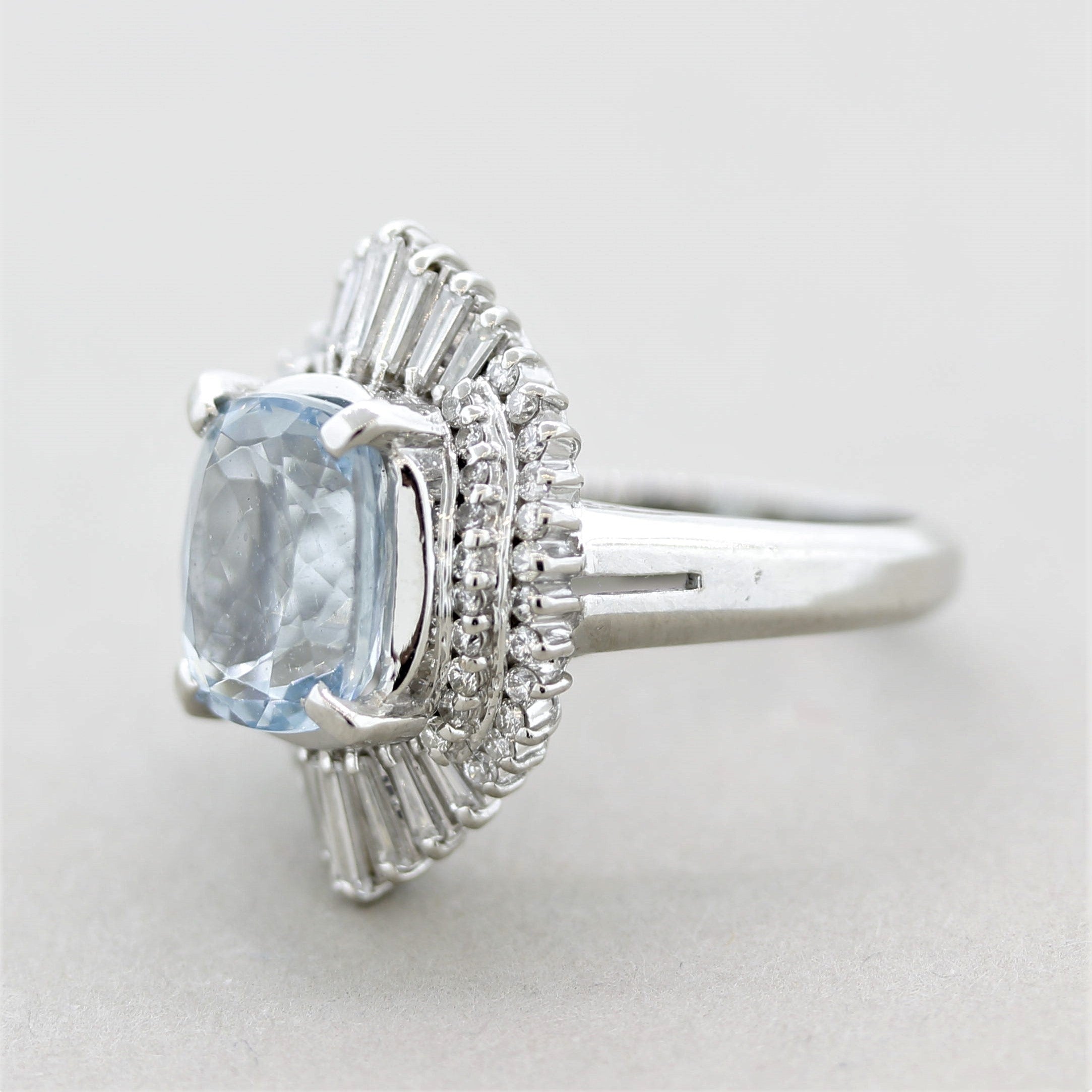 Aquamarine Diamond Platinum Ring