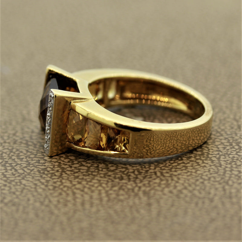 Bellarri Smoky Quartz Citrine Diamond Gold Ring