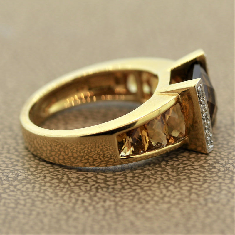Bellarri Smoky Quartz Citrine Diamond Gold Ring