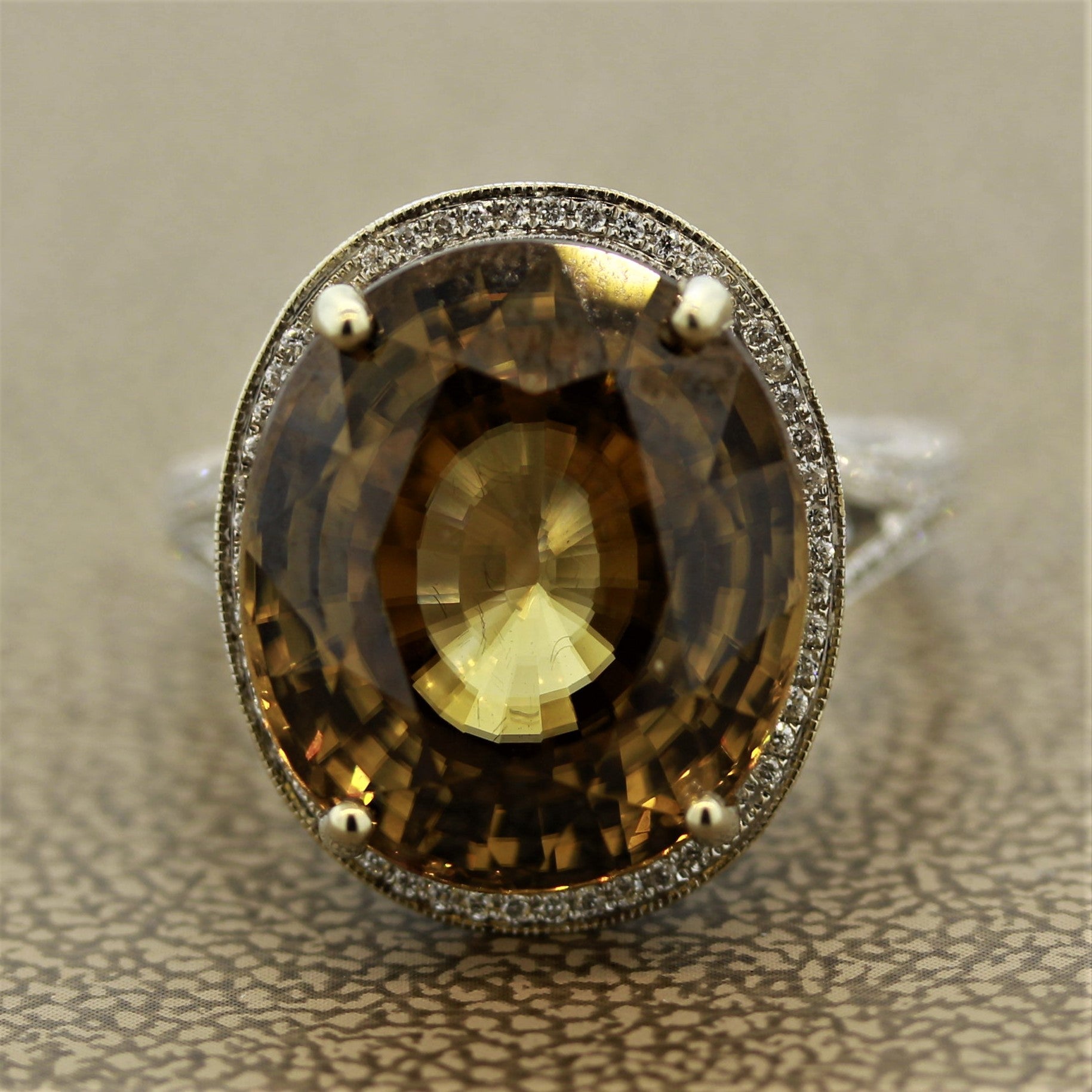 Large Zircon Diamond Gold Cocktail Ring