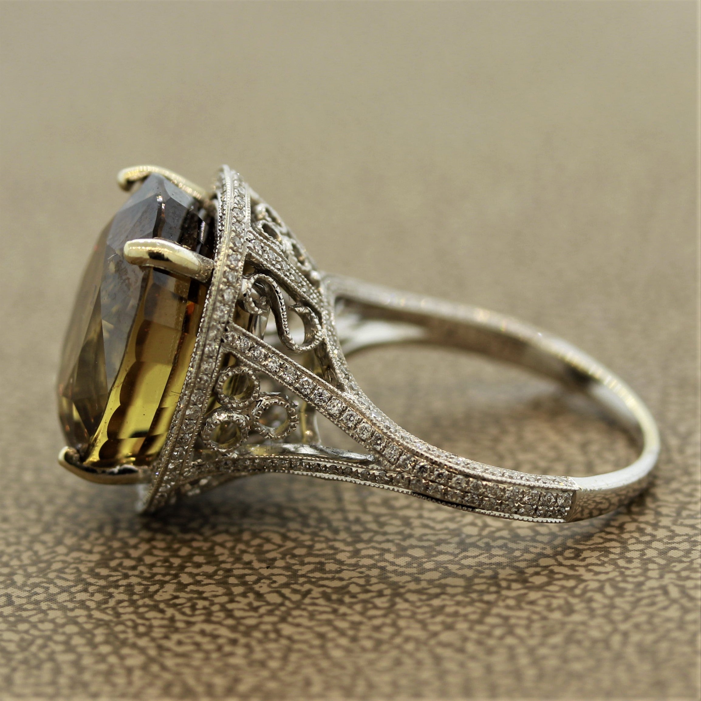 Large Zircon Diamond Gold Cocktail Ring