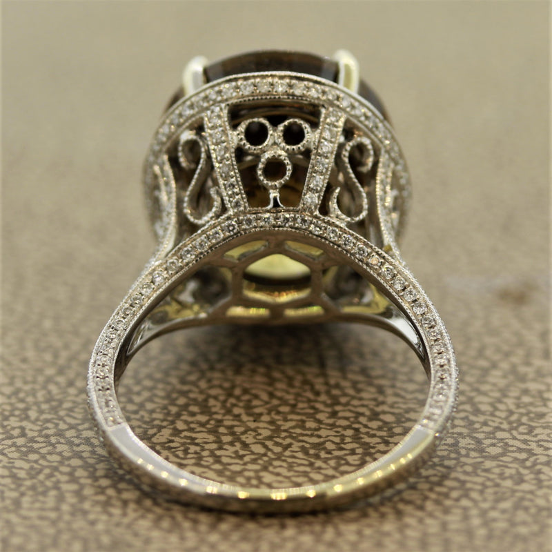 Large Zircon Diamond Gold Cocktail Ring