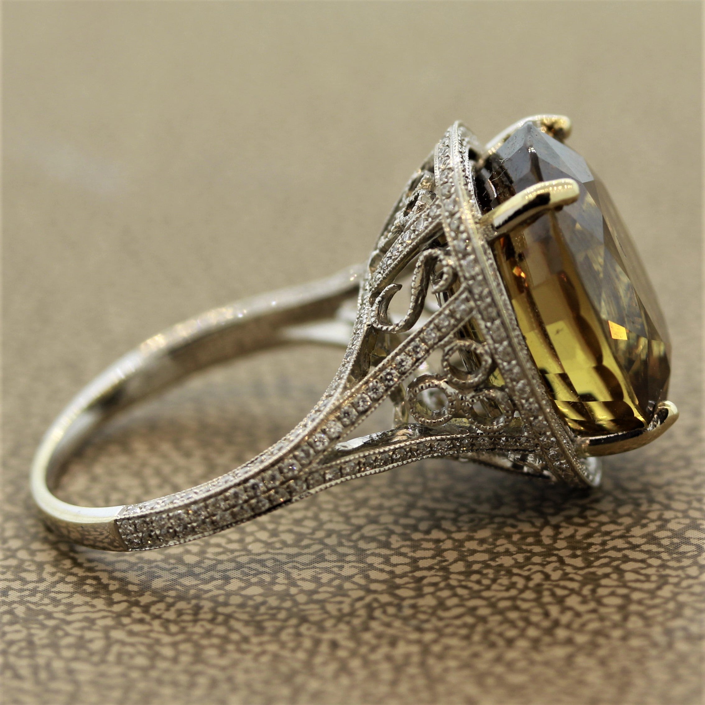 Large Zircon Diamond Gold Cocktail Ring