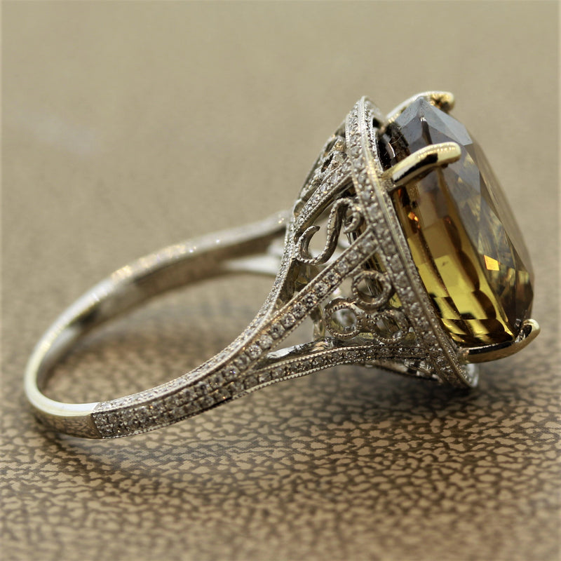 Large Zircon Diamond Gold Cocktail Ring